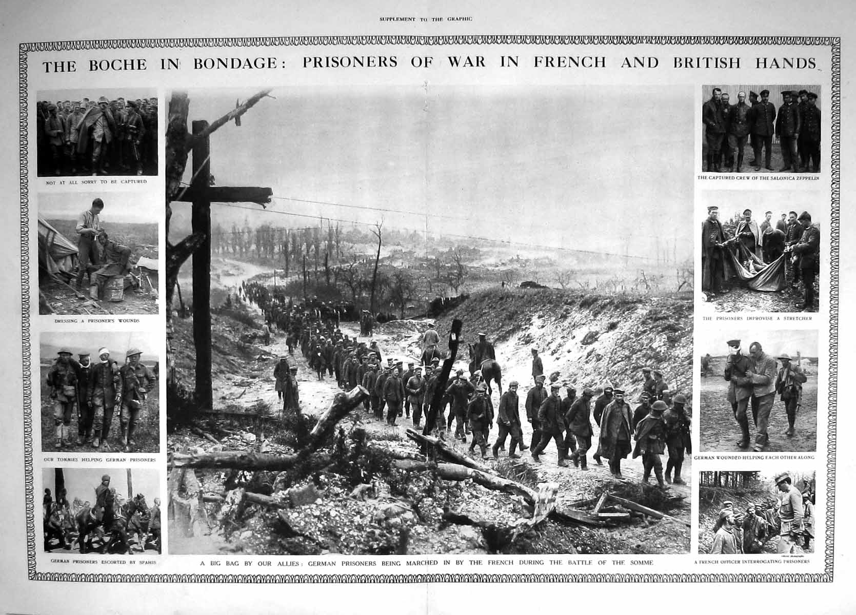 Old 1916 Boche War German Prisoners French British Officers Battle So 20th