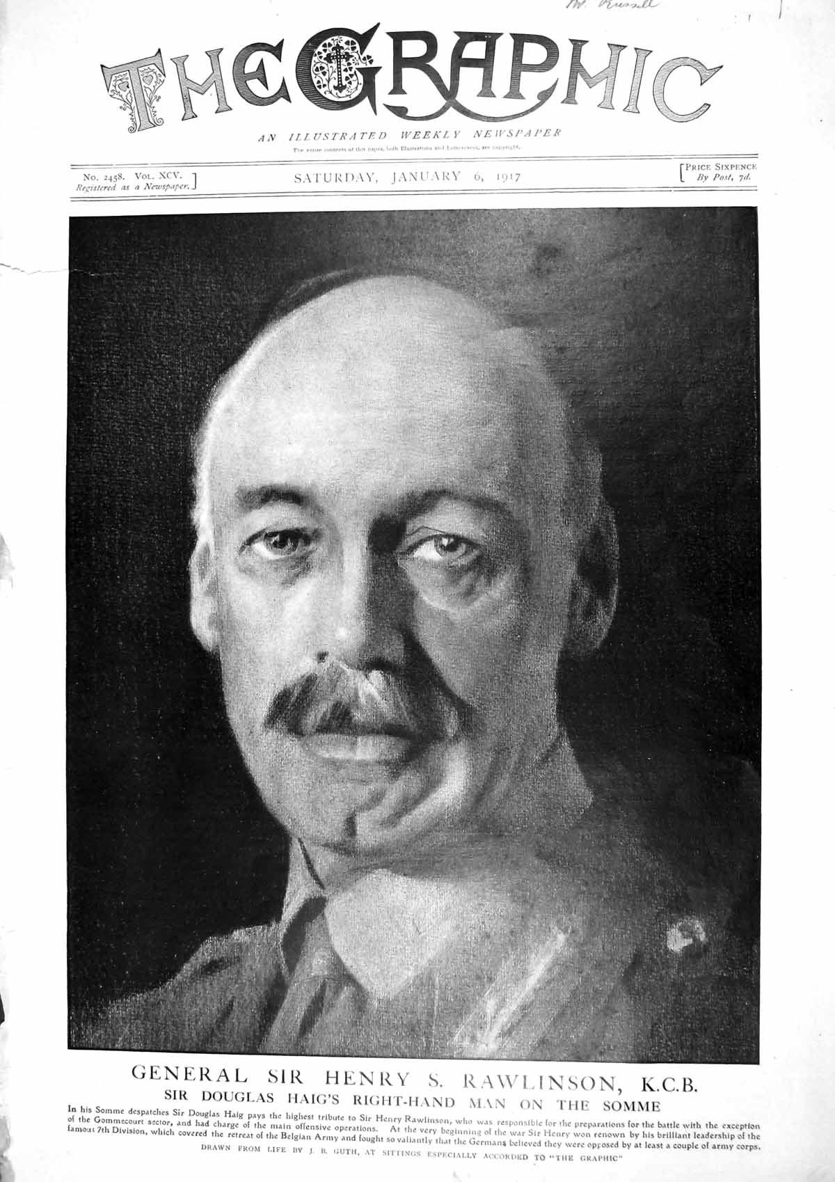 Original Old Vintage Print 1917 Portrait General Sir Henry Rawlinson Somme War