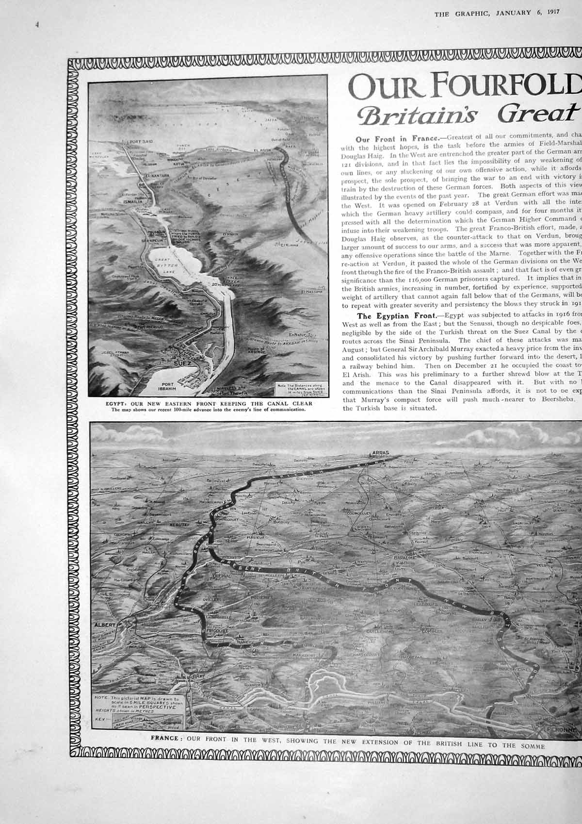 Old 1917 Map Egypt France British Line Somme War Monk Industry Macedo 20th