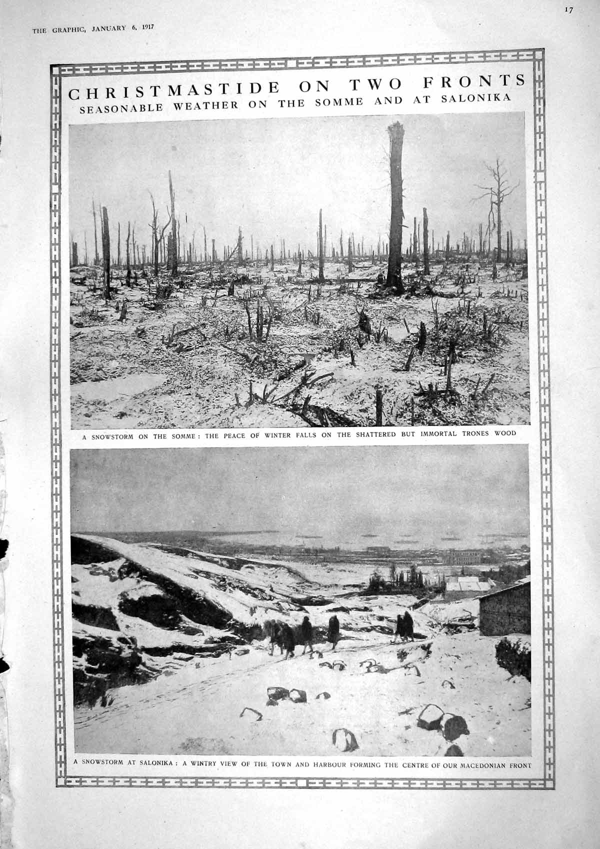 Original Old Vintage Print 1917 War Somme Salonika Snowstorm Macedonia Siers