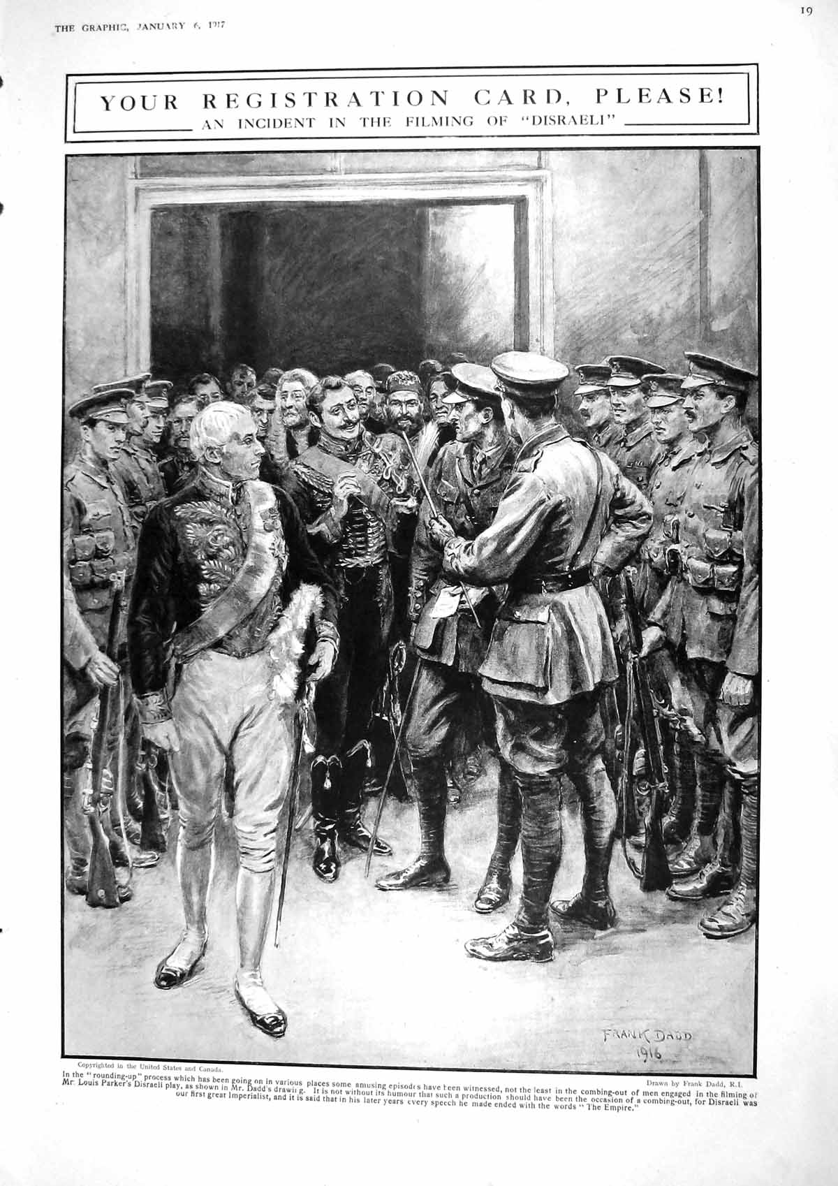 Old Print 1917 Siers Filming Disraeli Louis Parker Play Theatre Football 20th