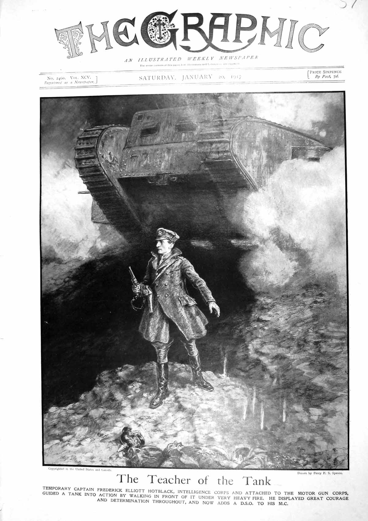 Old Print 1917 Captain Frederick Elliott Hotblack War Loan Tank Map Norway 20th