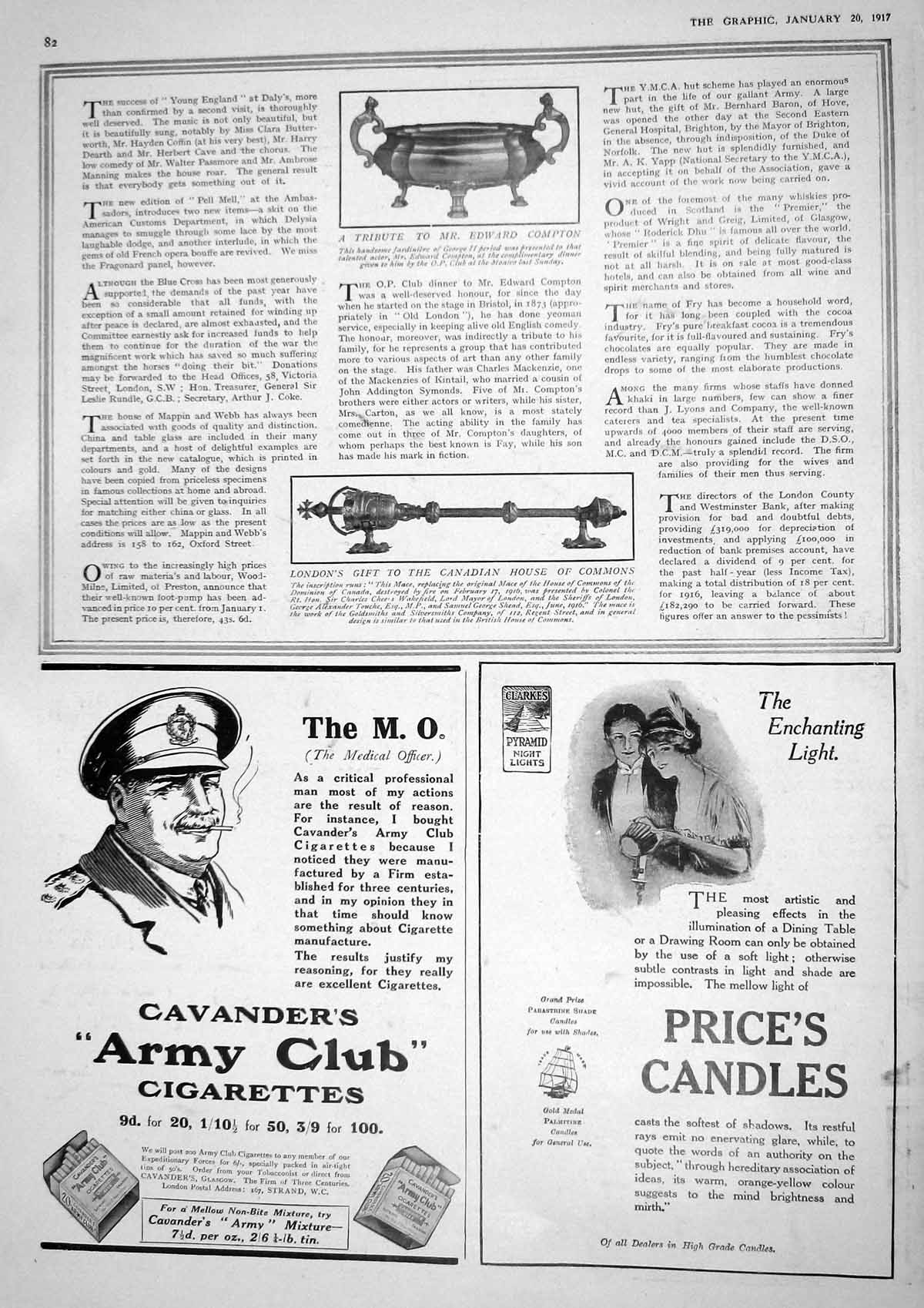 Original Old Vintage Print 1917 Jardiniere Edward Compton Mace House Commons