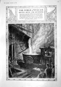 Original Old Vintage Print 1917 Forge Vulcan Molten Metal Munitions London Coal