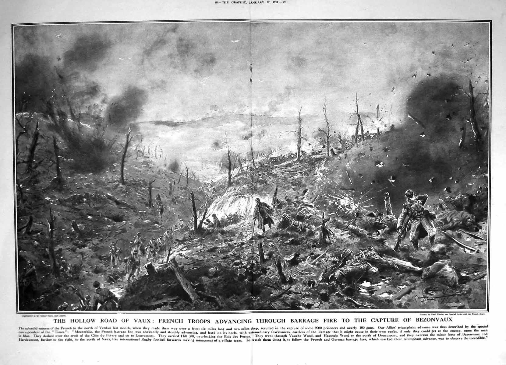 Old 1917 War French Siers Advancing Through Fire Capture Bezonvaux 0 20th