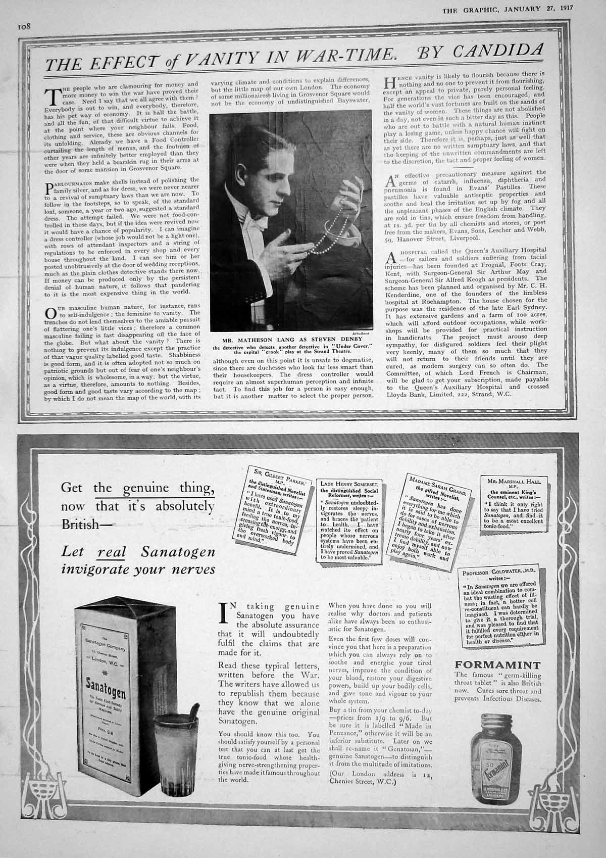 Antique Old Print 1917 Matheson Theatre Sanatogen Lux Washing Lever Brothers