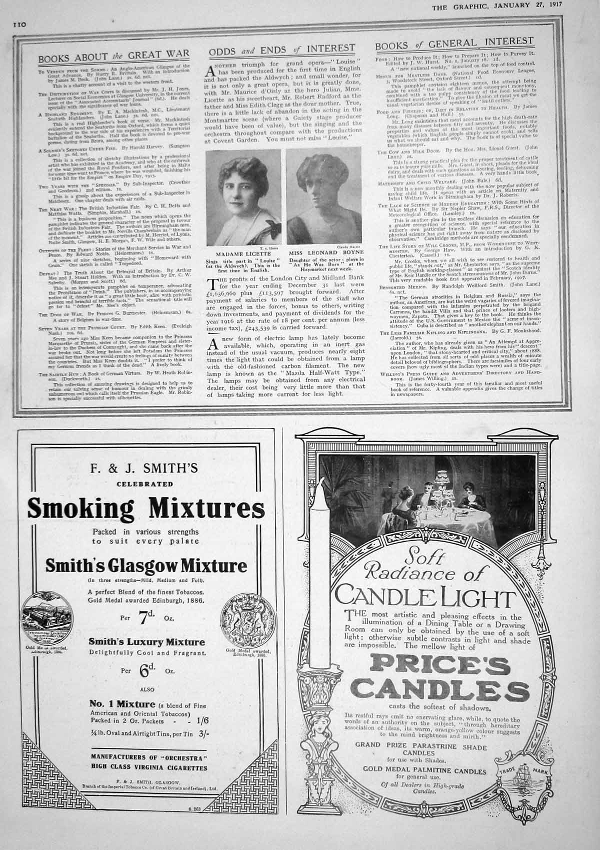 Old Vintage Print 1917 Madame Licette Leonard Boyne Price Candles Smiths 20th