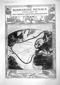 Old 1917 Map German Submarine Activity Atlantic Ocean War Boats Briti 20th