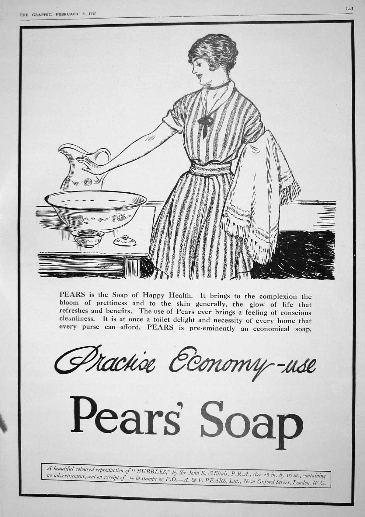 Original Old Vintage Print 1917 Advertisement Pears Soap John Millais London