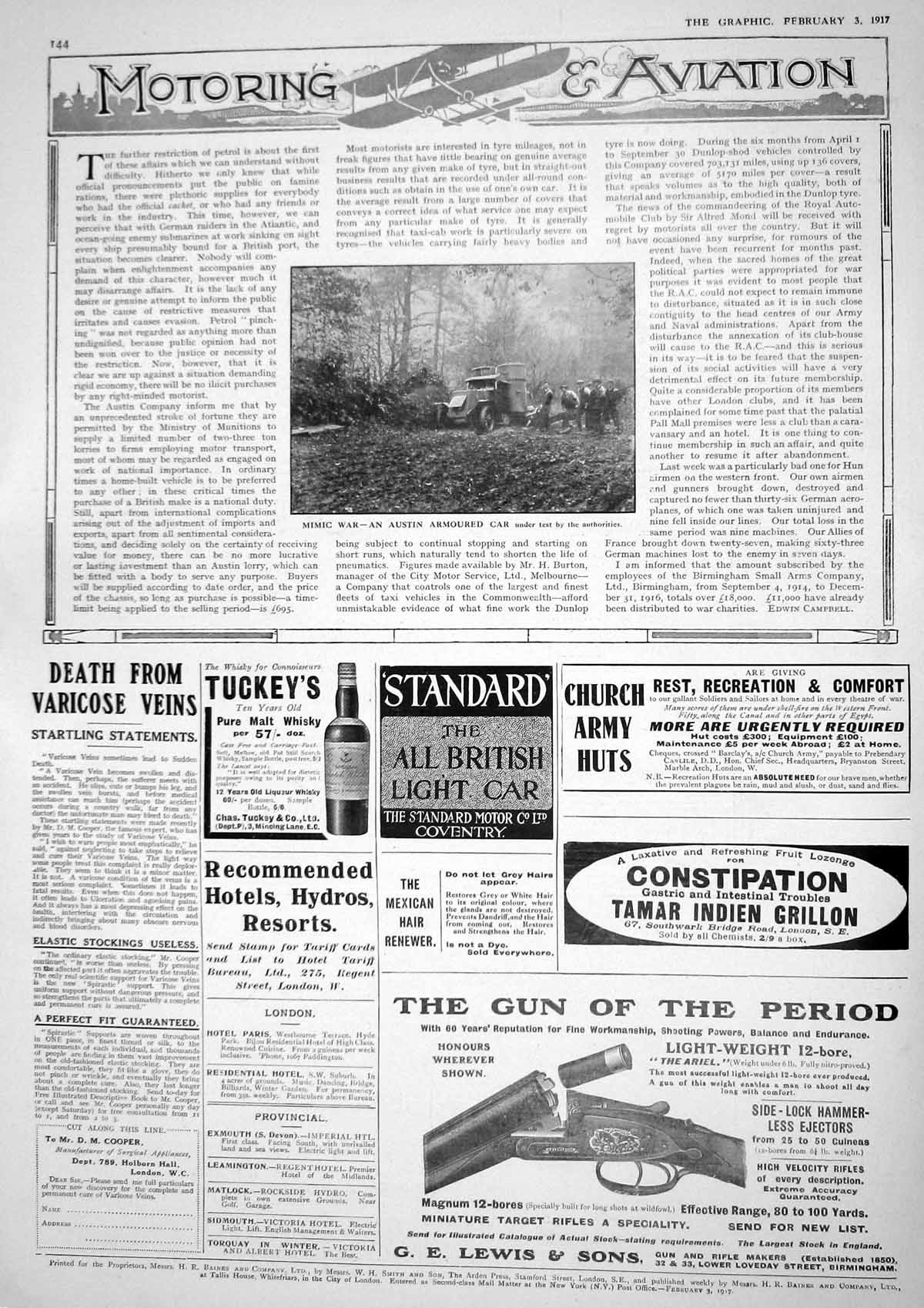 Old Vintage Print 1917 Austin Armoured Car War Lewis Gun Standard Tuckey 20th