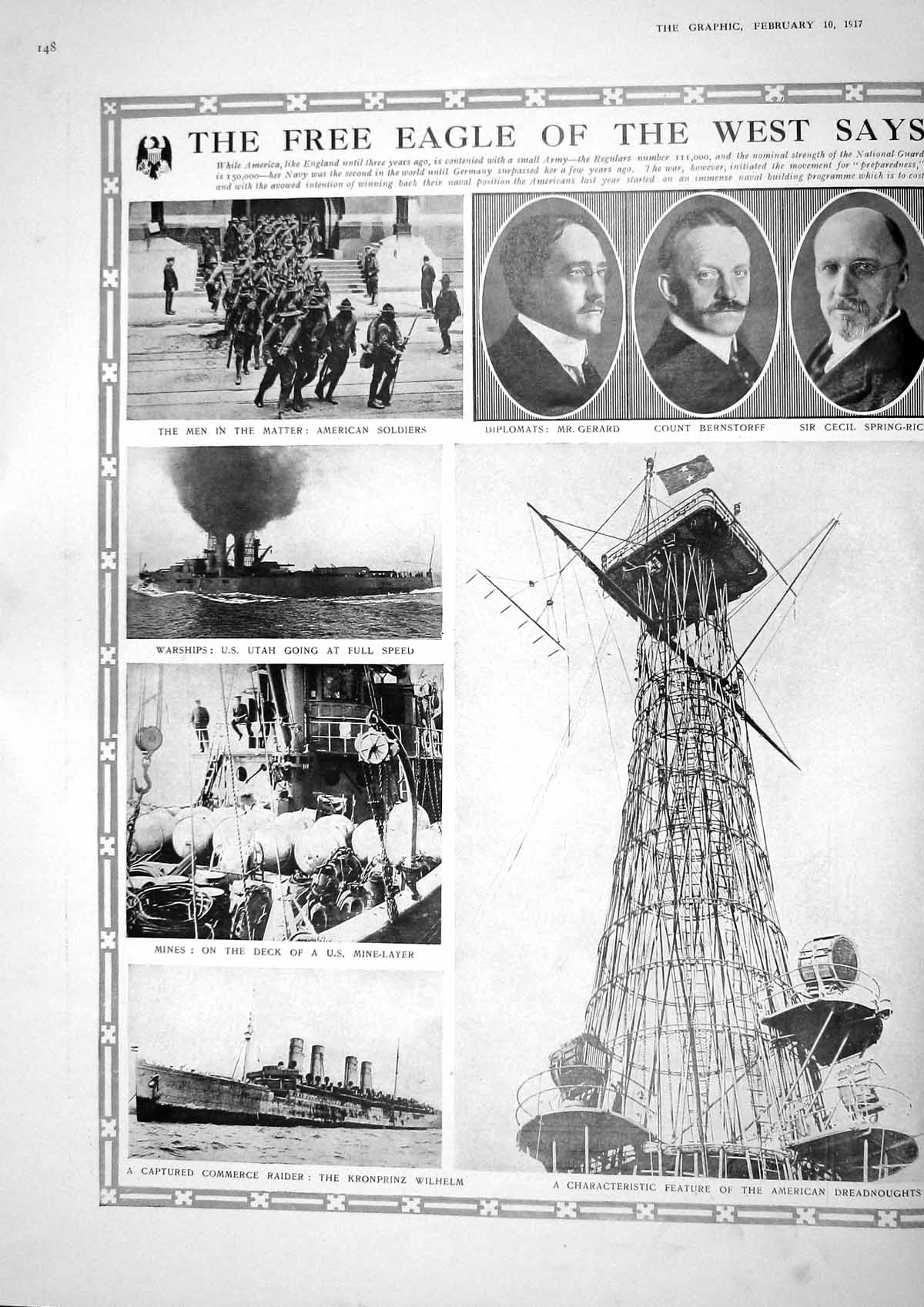 Old 1917 Black Eagle Prussia War Gerard Bernstorff Spring-Rice Wilhel 20th