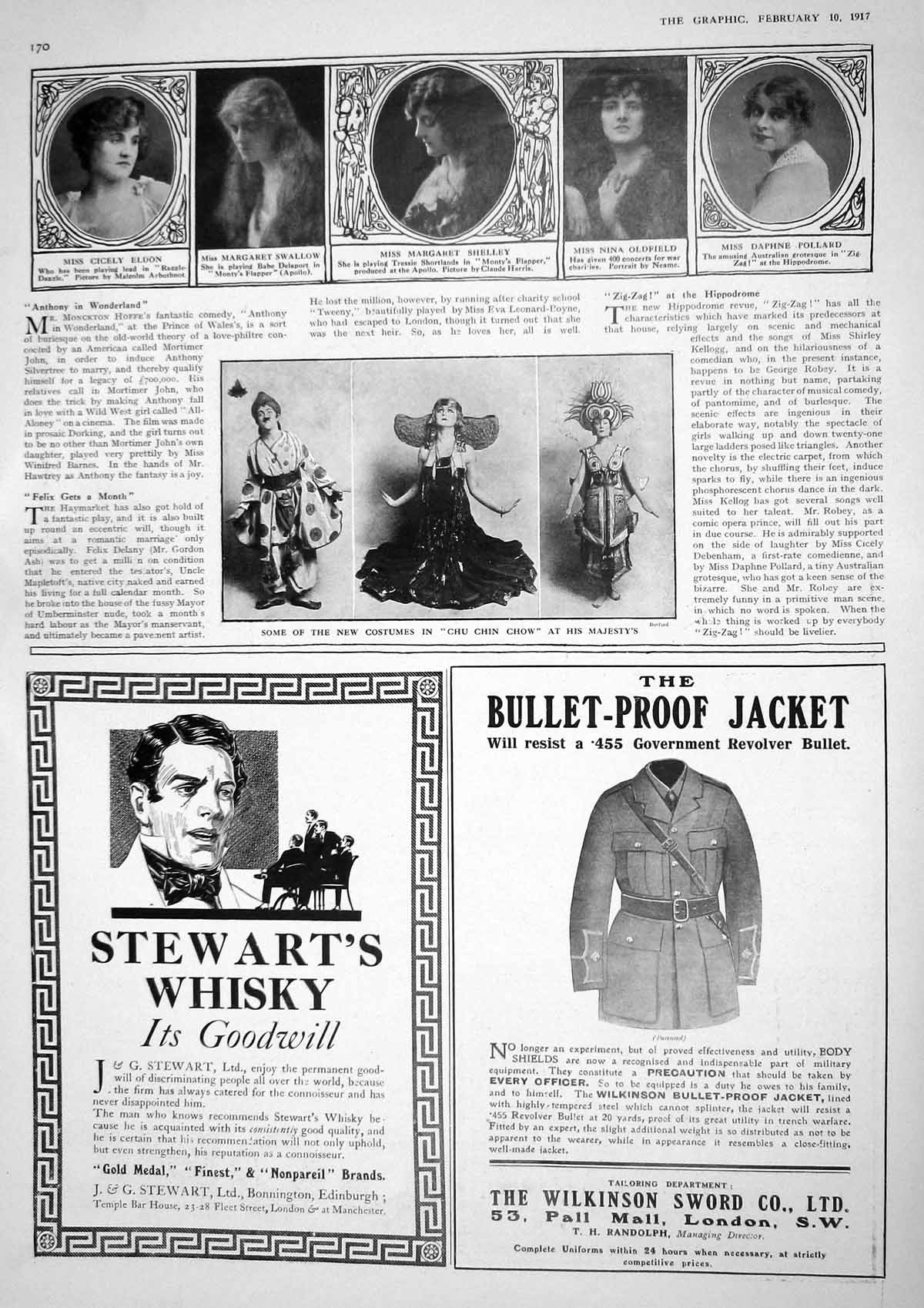 Old Print 1917 Eldon Swallow Shelley field Pollard Theatre Stewarts Whis 20th