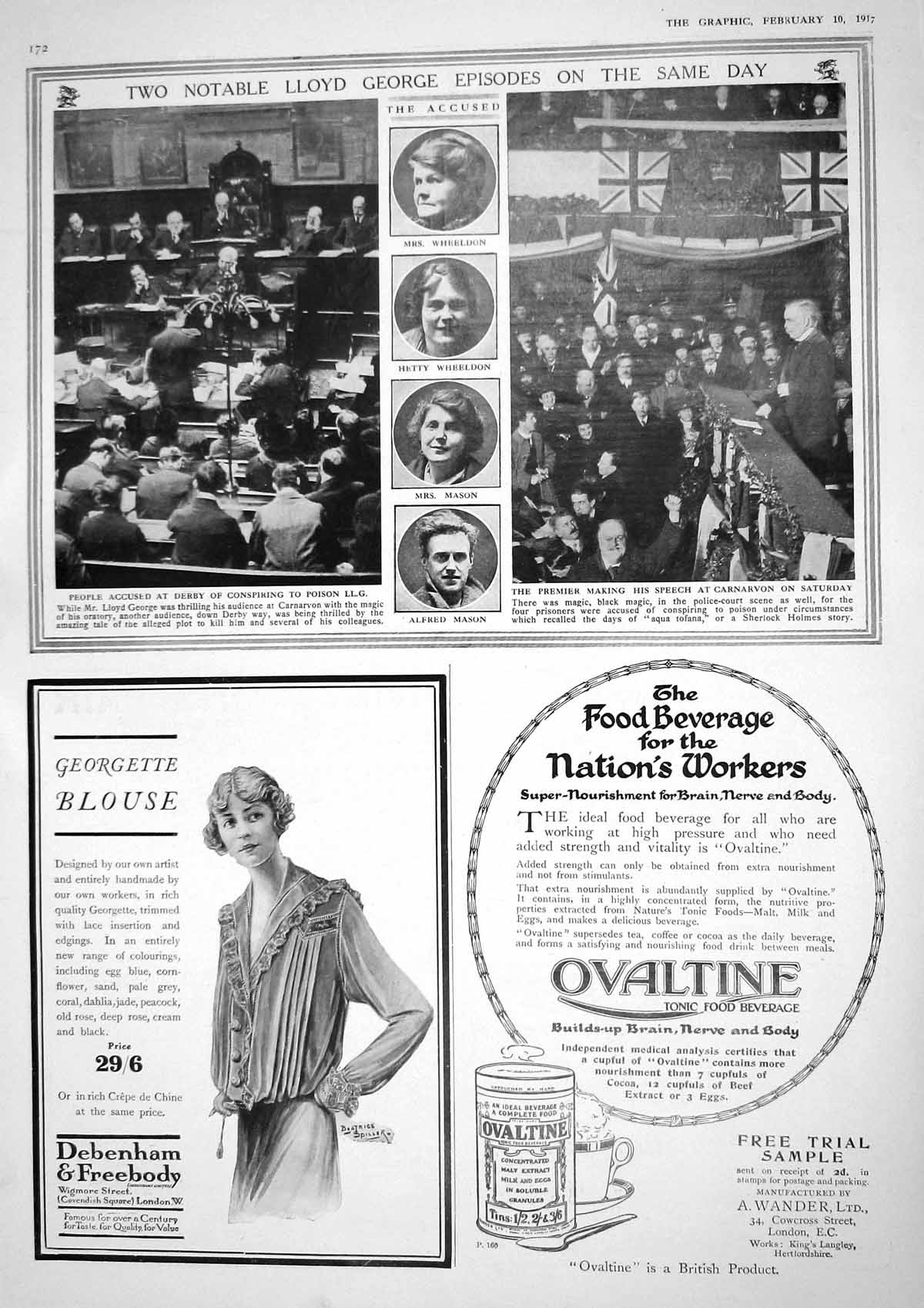 Original Old Vintage Print 1917 Lloyd George Derby Wheeldon Mason Ovaltin 20th