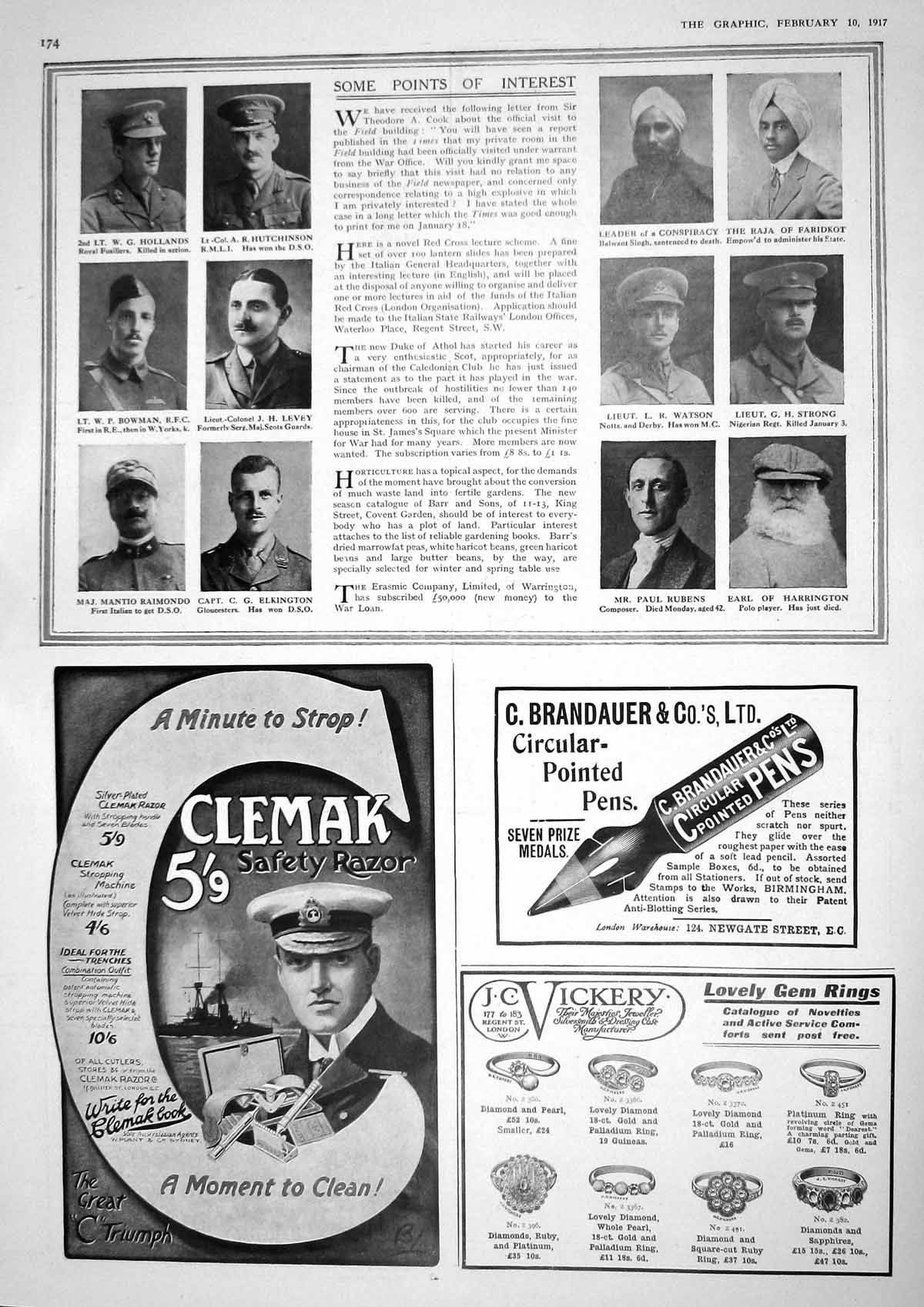 Old Vintage Print 1917 War Bowman Raimondo Elkington Singh Watson Rubens 20th