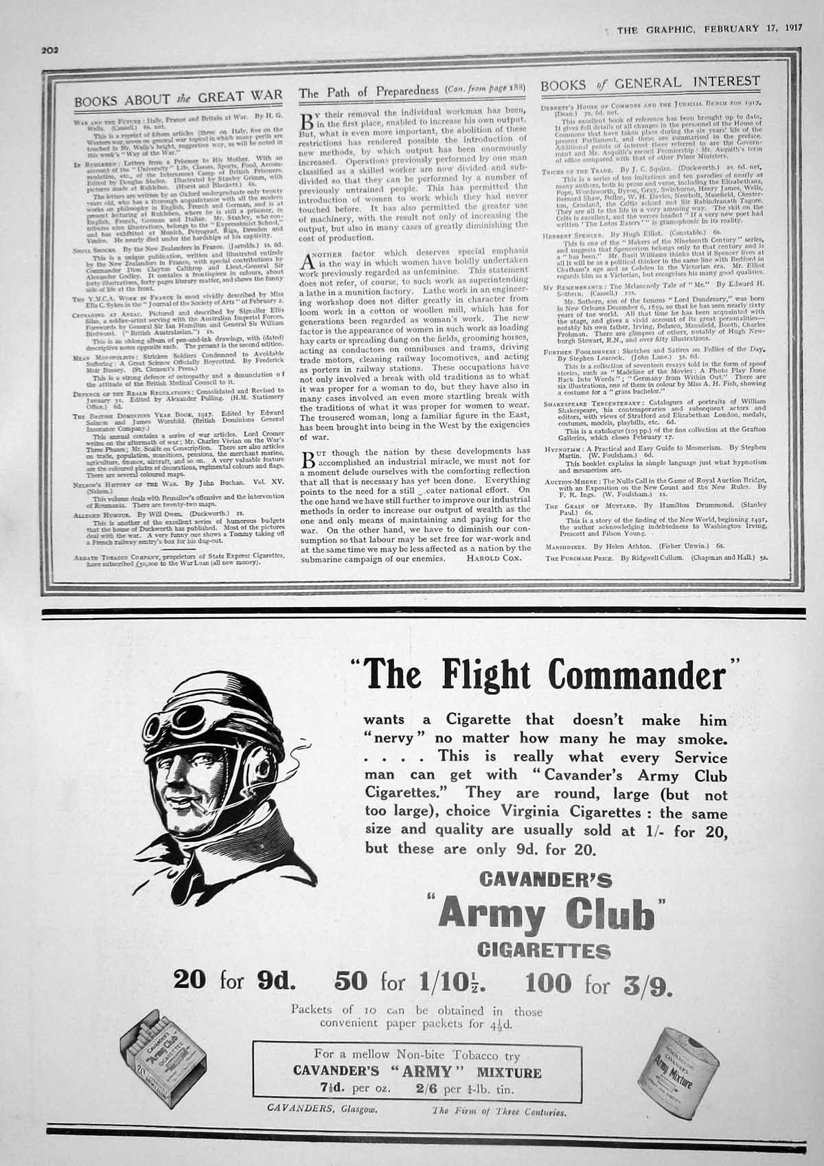 Original Old Vintage Print 1917 Advertisement Cavander'S Army Club Cigarettes