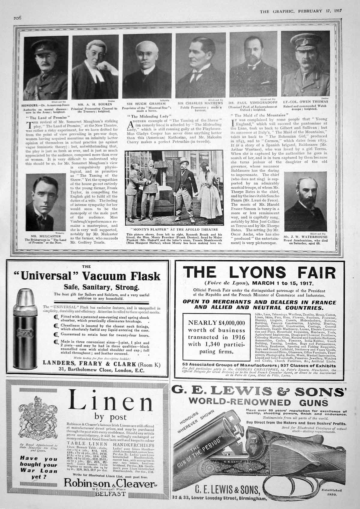 Old Vintage Print 1917 Armstrong-Jones Bodkin Graham Mathews Thomas War 20th