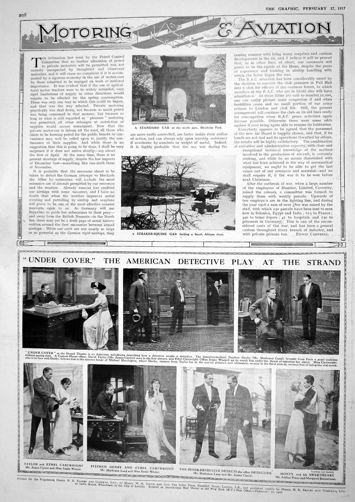 Old Vintage Print 1917 Standard Car Straker-Squire Strand Theatre Denby 20th