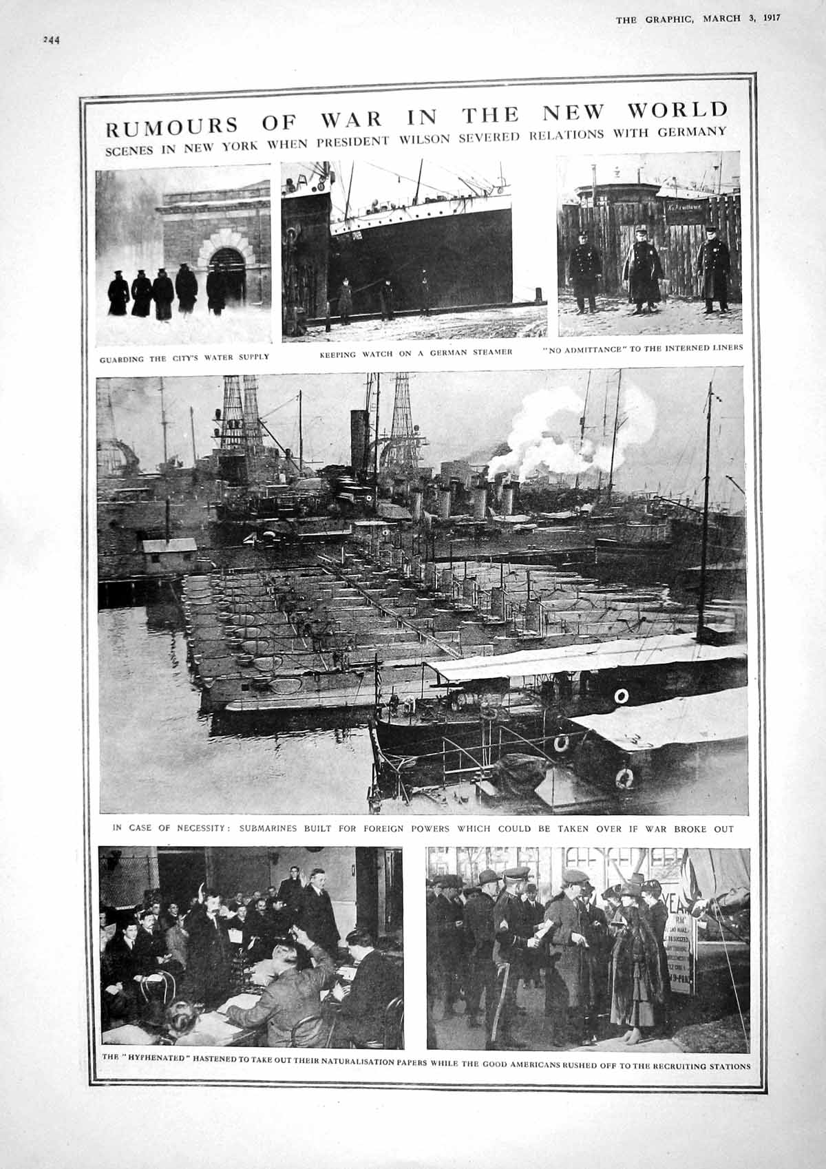 Old 1917 War New York President Wilson German Ship Submarines Brookwo 20th
