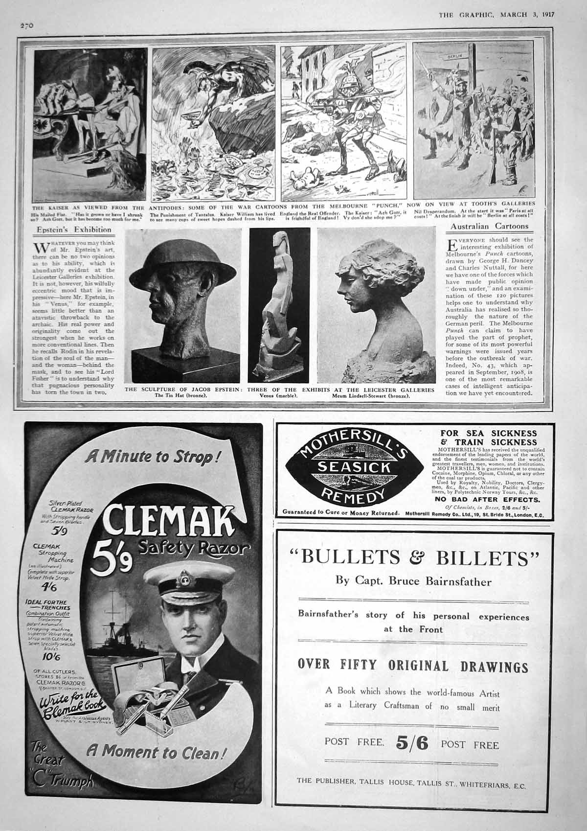 Old Vintage Print 1917 Sculpture Epstein Venus War Cartoons Tooth Punch 20th