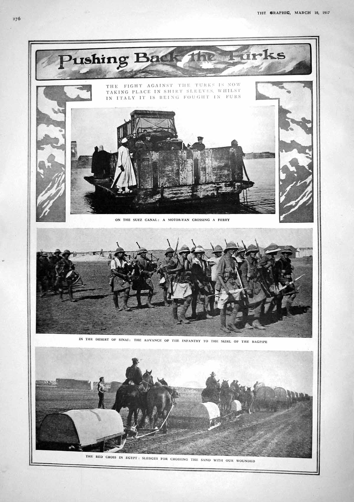 Old Print 1917 Suez Canal Desert Sinai Red Cross Egypt War Siers Map Fra 20th