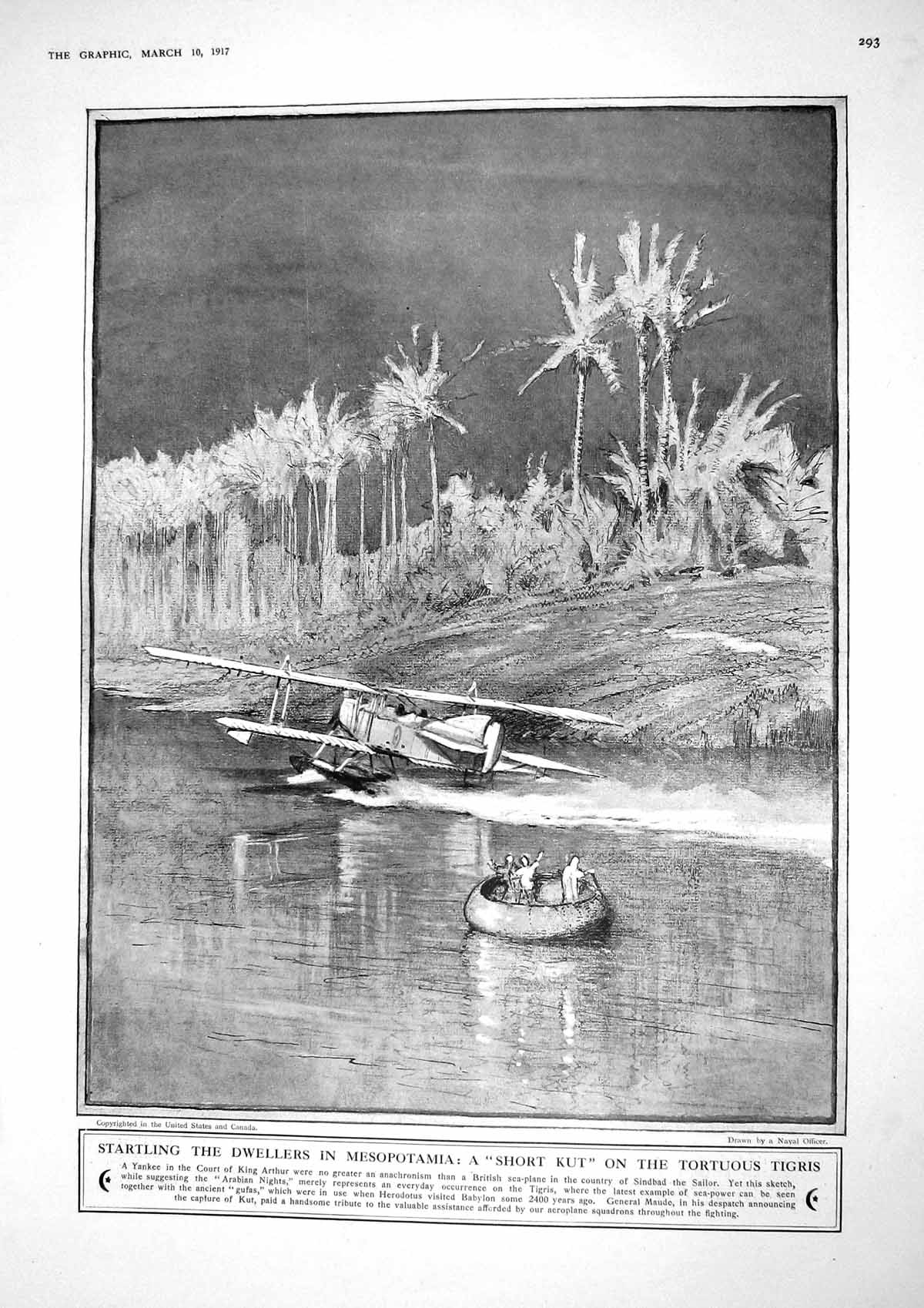 Old 1917 Dwellers Mesopotamia Tigris River War Sea-Plane Munition Gir 20th
