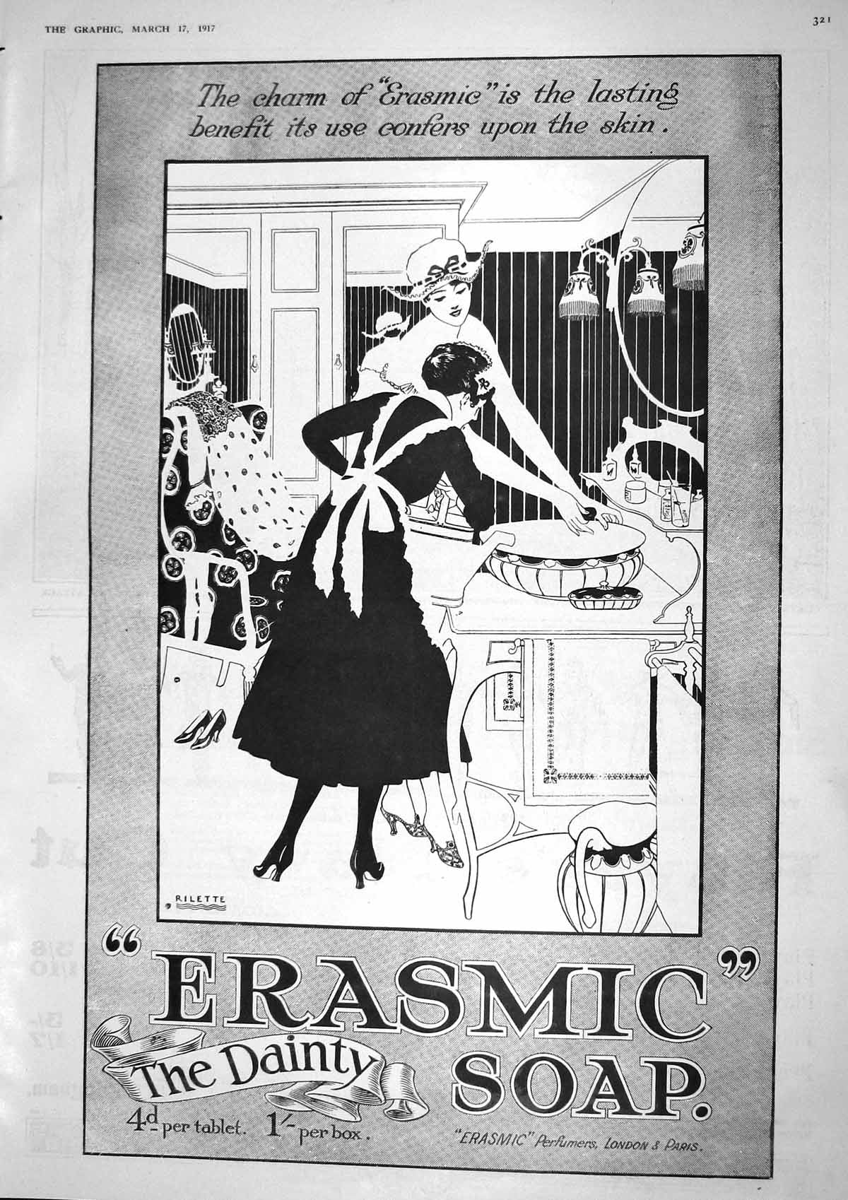 Old Print 1917 Erasmic Dainty Soap Perfumers Queen'S Theatre Double Event 20th