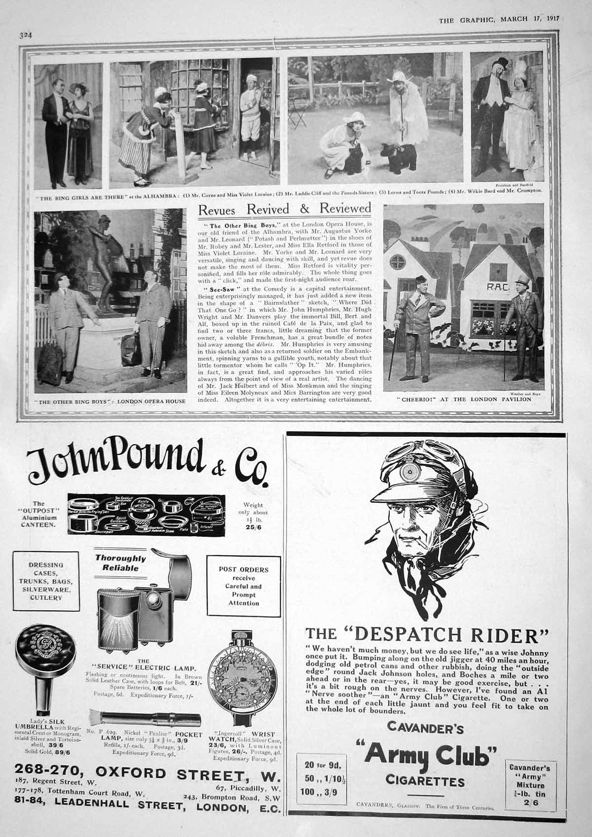 Old 1917 Alhambra Theatre John Pound Cavanders Cigarettes Mazda Elect 20th