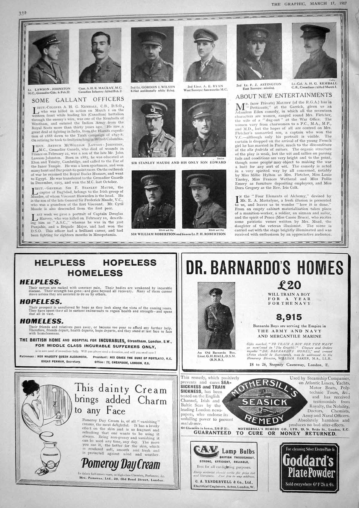 Old Vintage Print 1917 Lawson-Johnston Mackay Wilson Ryan Robertson War 20th