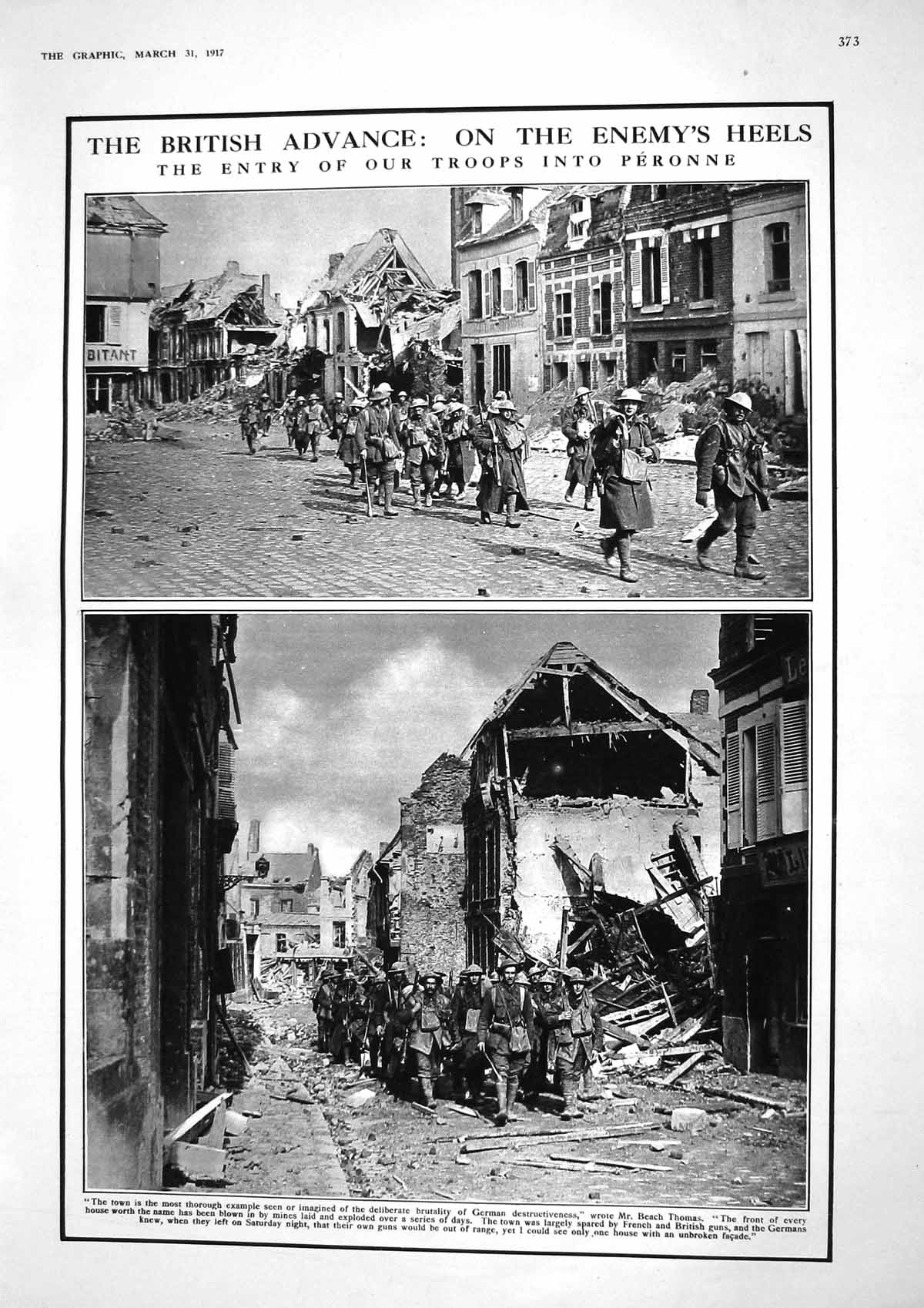 Old Print 1917 War British Siers Peronne France Mametz Ypres Snow Waggon 20th