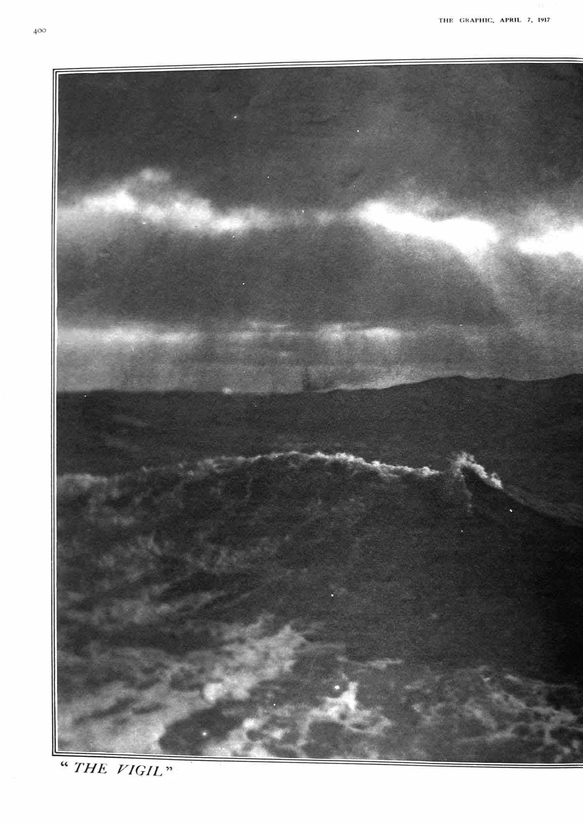 Original Old Vintage Print 1917 Vigil Mortimer Stormy Sea Battle War Ships 20th