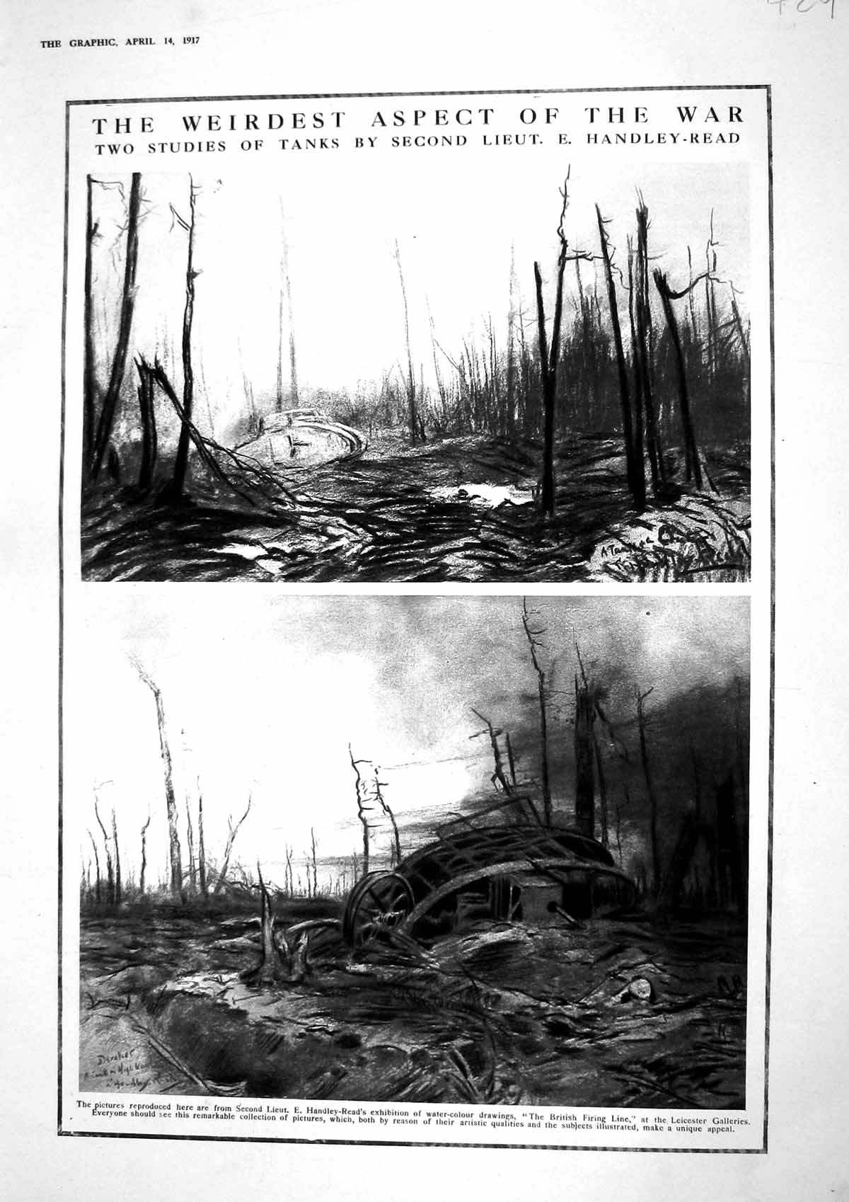 Old Vintage Print 1917 War Tanks Handley-Read Church Pierre Ypres France 20th