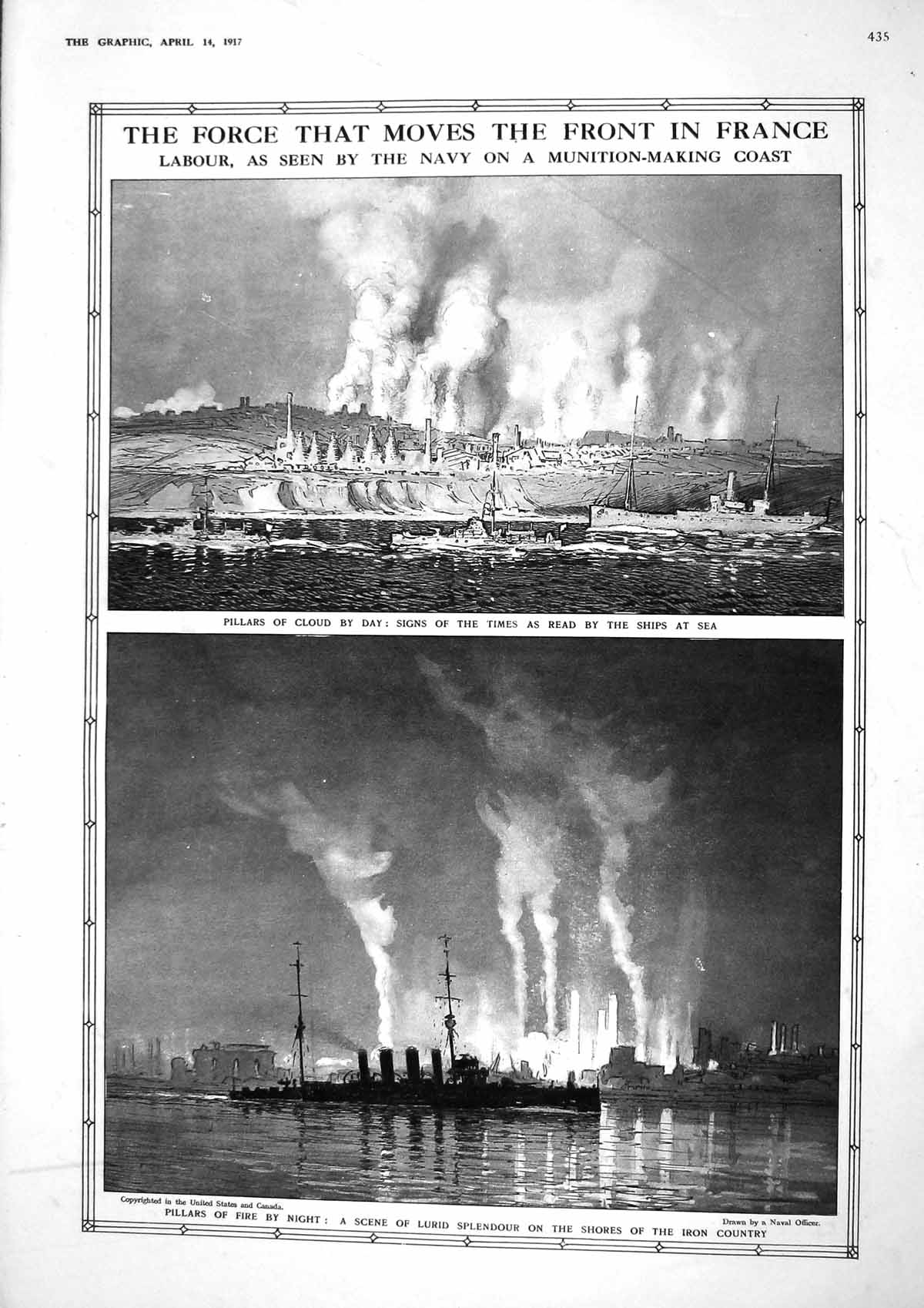 Original Old Vintage Print 1917 Navy War Ship Fire France Iron Country 20th