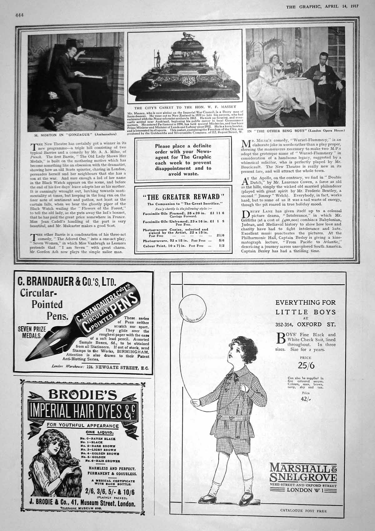 Original Old Vintage Print 1917 Morton Gonzague Theatre Massey Casket Marshall