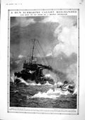 Original Old Vintage Print 1917 Hun Submarine British War Ship Canada Siers