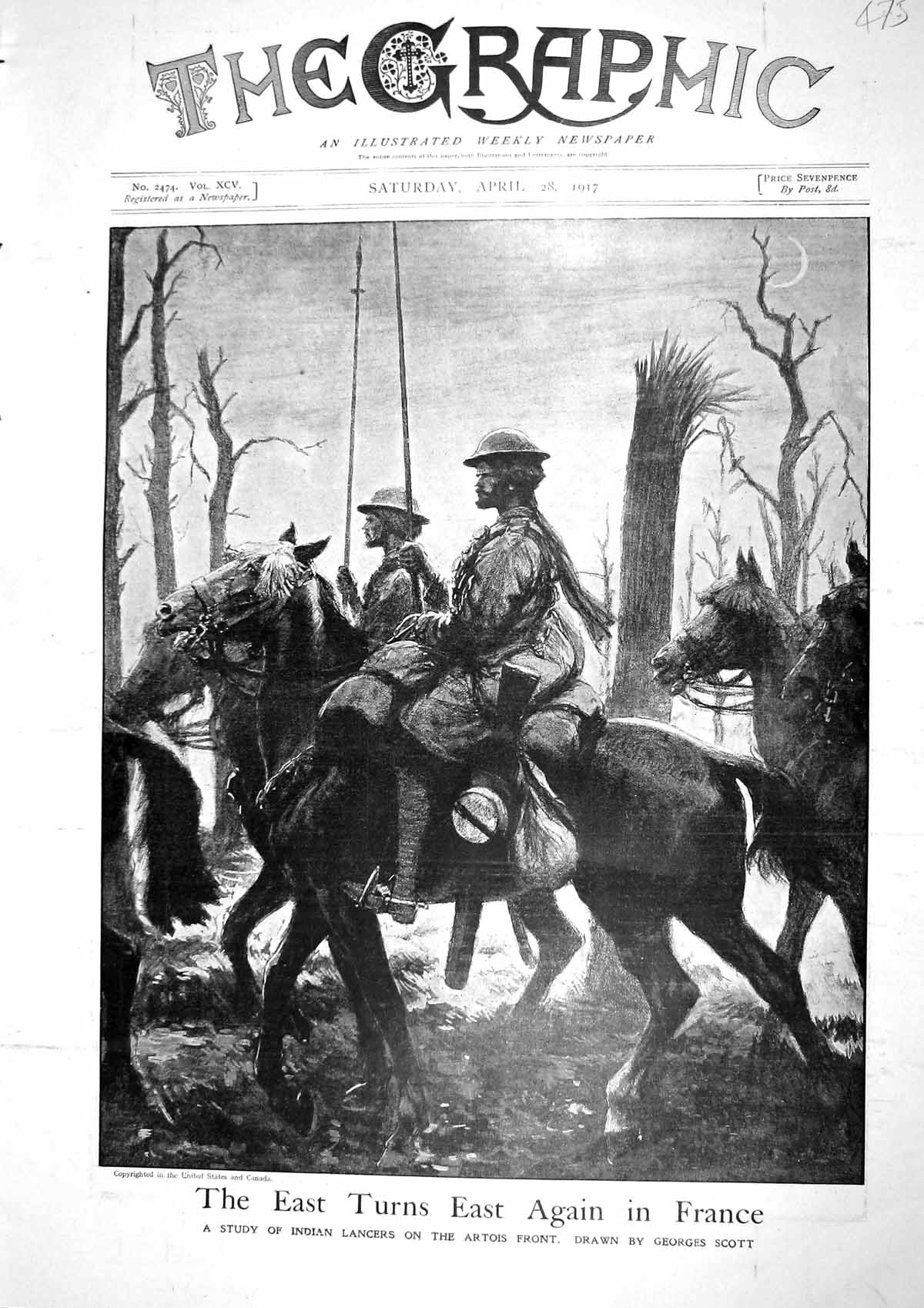 Old Vintage Print 1917 Indian Lancers Artois War Horses Queen Vimy Ridge 20th