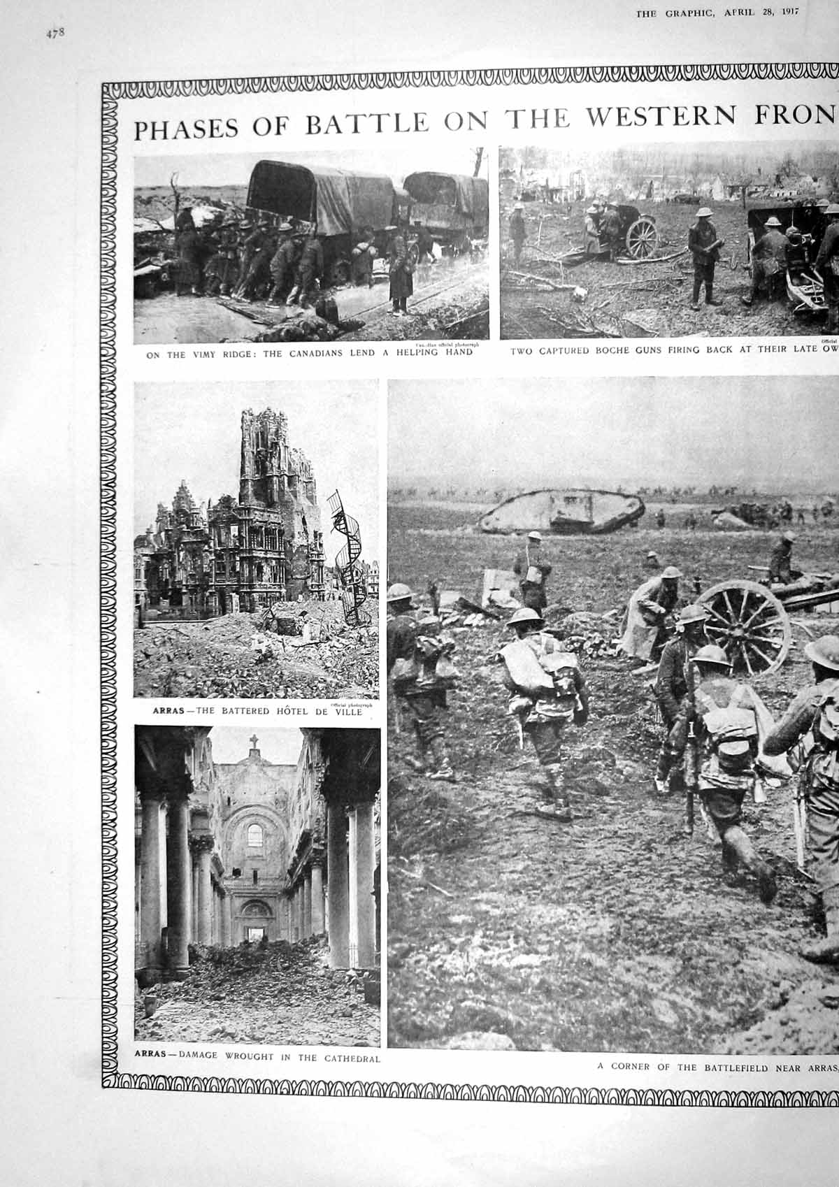 Old 1917 War Battle Western Front Vimy Ridge Arras Boche Guns Cathedr 20th