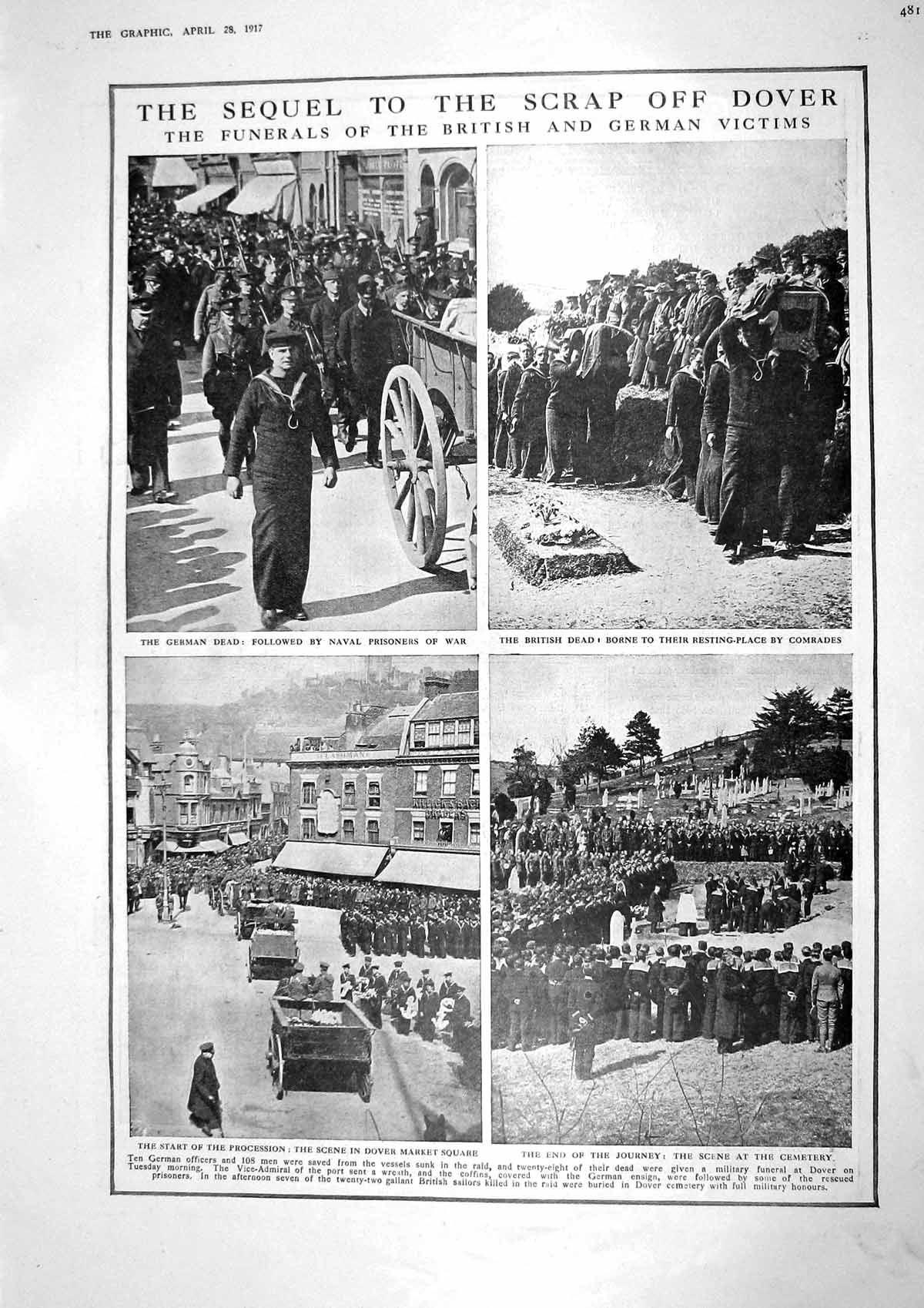 Old Vintage Print 1917 War Funerals Dover British Nicholls Maude Hudson 20th