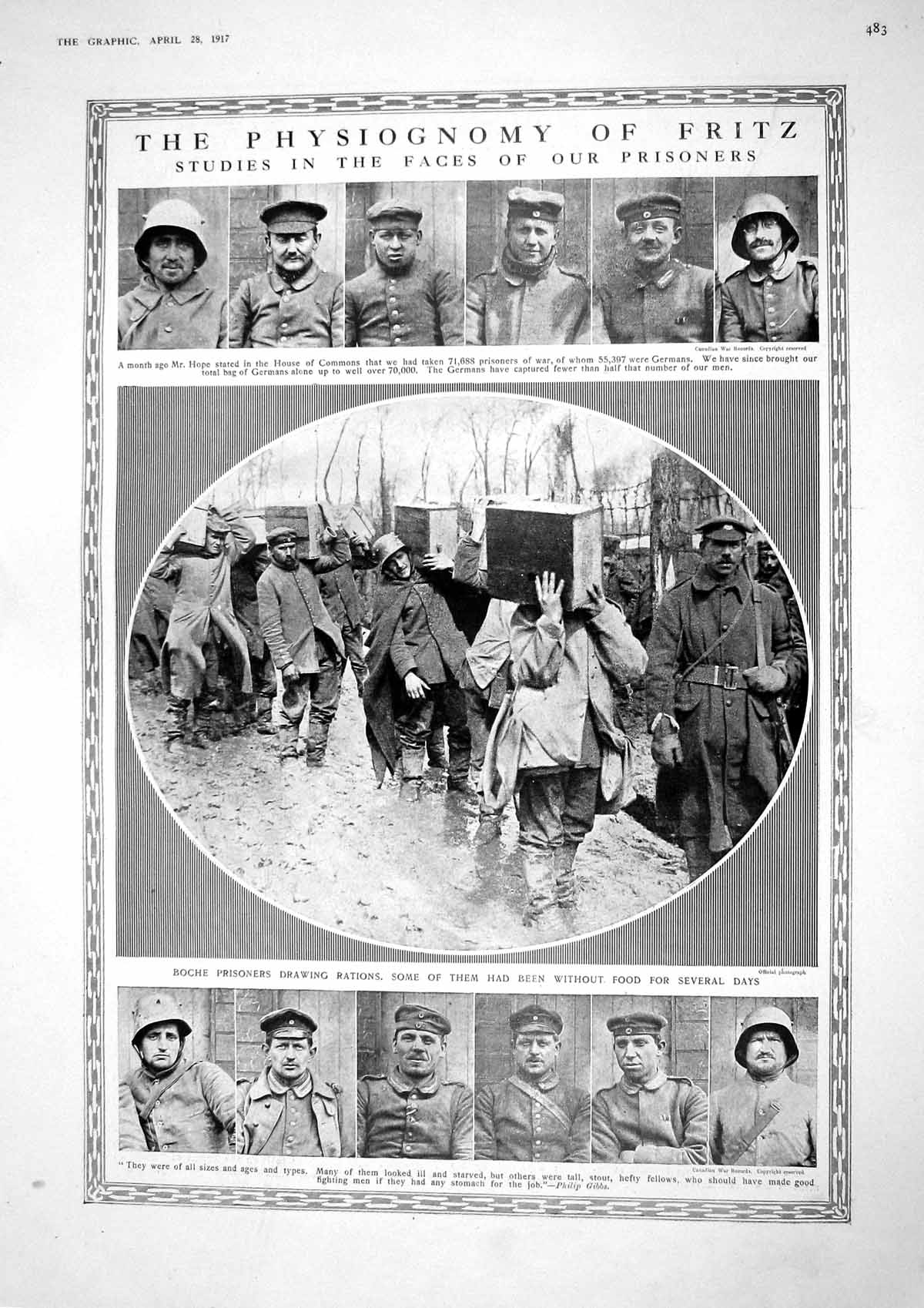Original Old Vintage Print 1917 Boche Prisoners War Fritz Grein Ibsen 20th