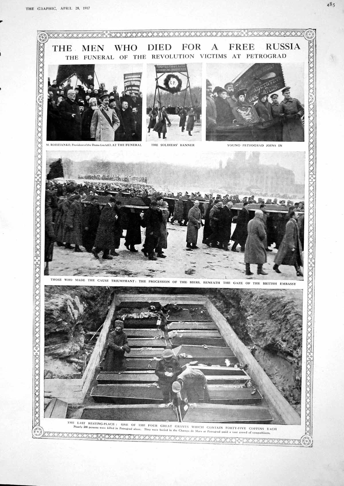 Original Old Vintage Print 1917 Funeral Petrograd Russia Rodzianko Biers War