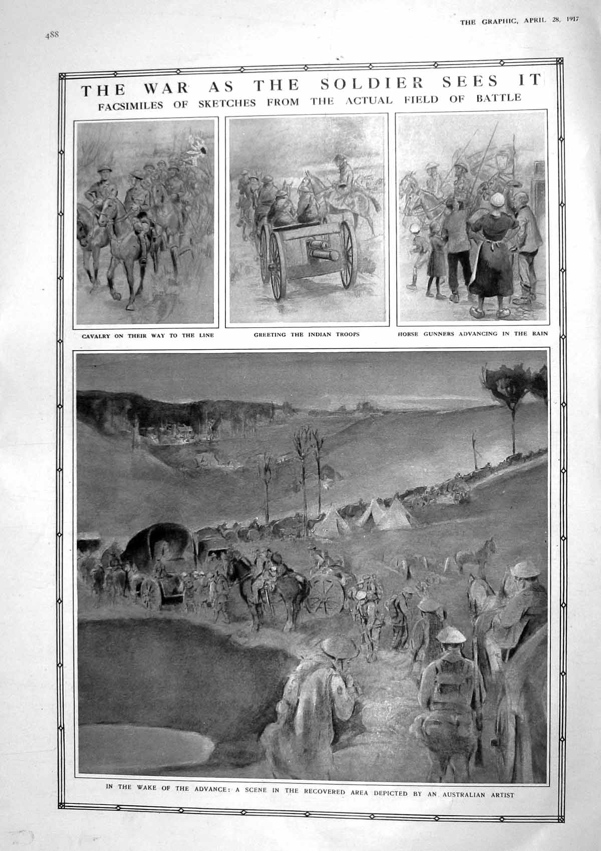 Original Old Vintage Print 1917 War Siers Battle Field Indian Army Berlin Boche
