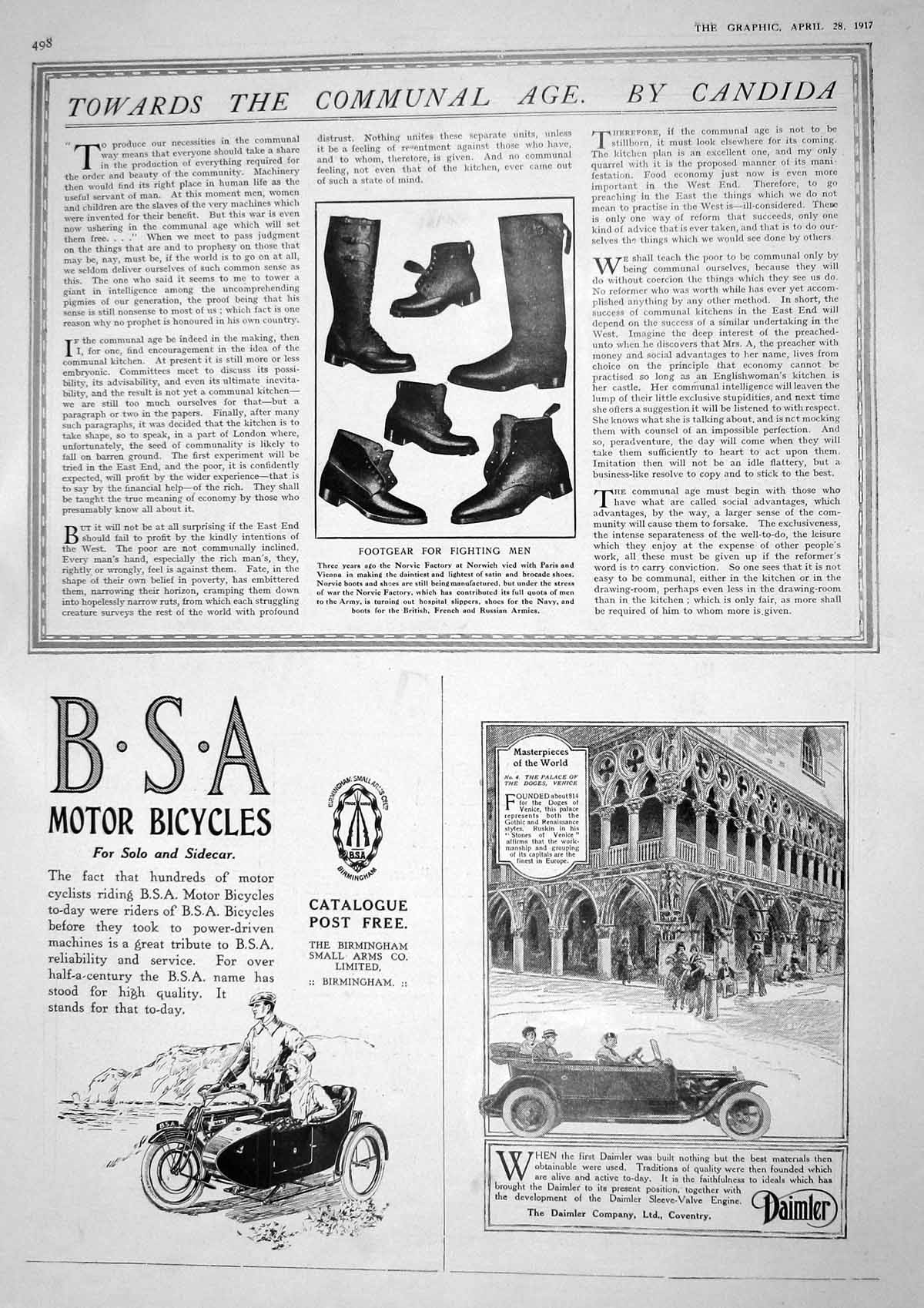 Old Vintage Print 1917 Norvic Factory Boots Navy Army Motor Bikes Daimler 20th