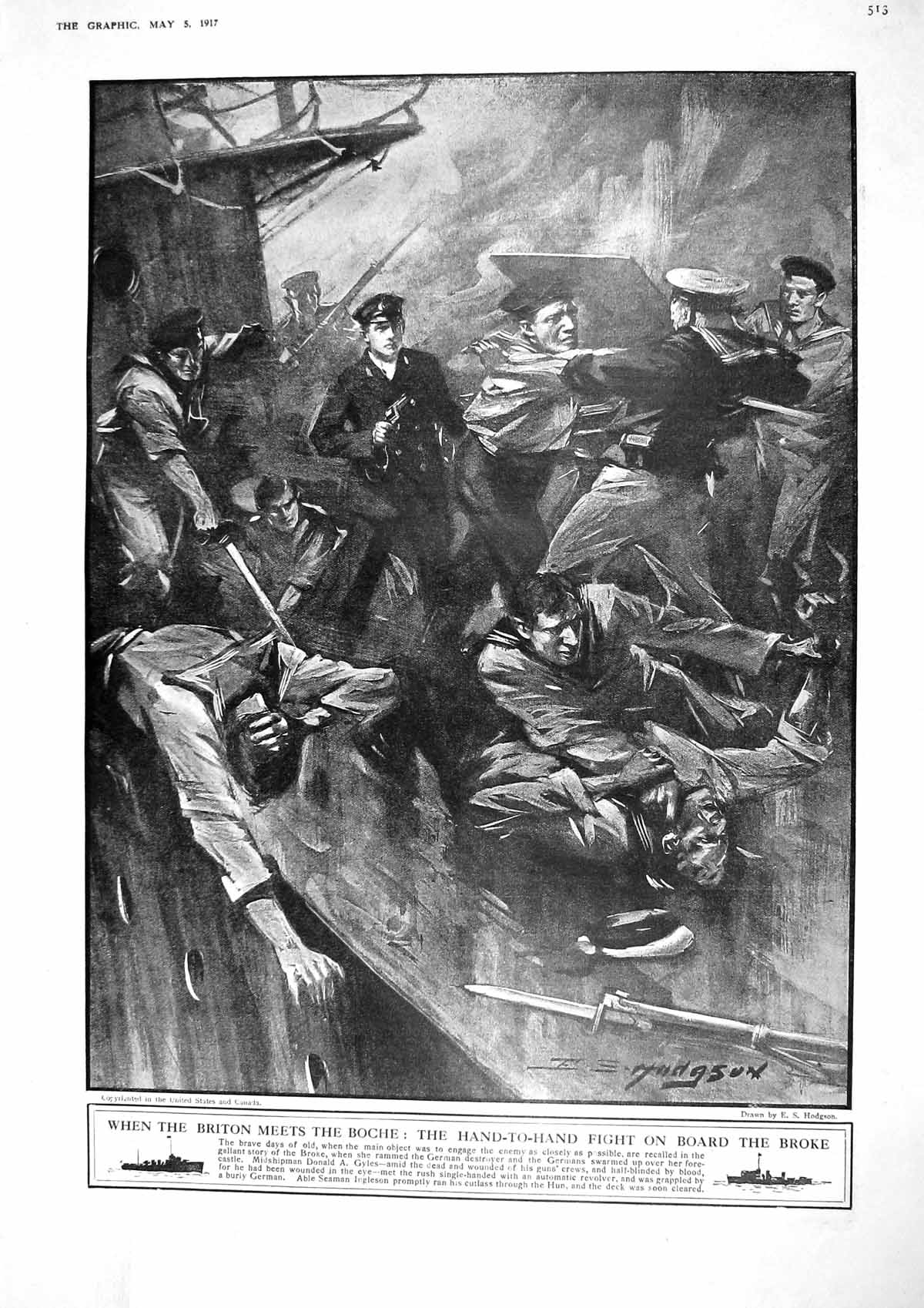 Original Old Vintage Print 1917 Briton Boche War Ships Navy Mine-Sweeper Ex 20th