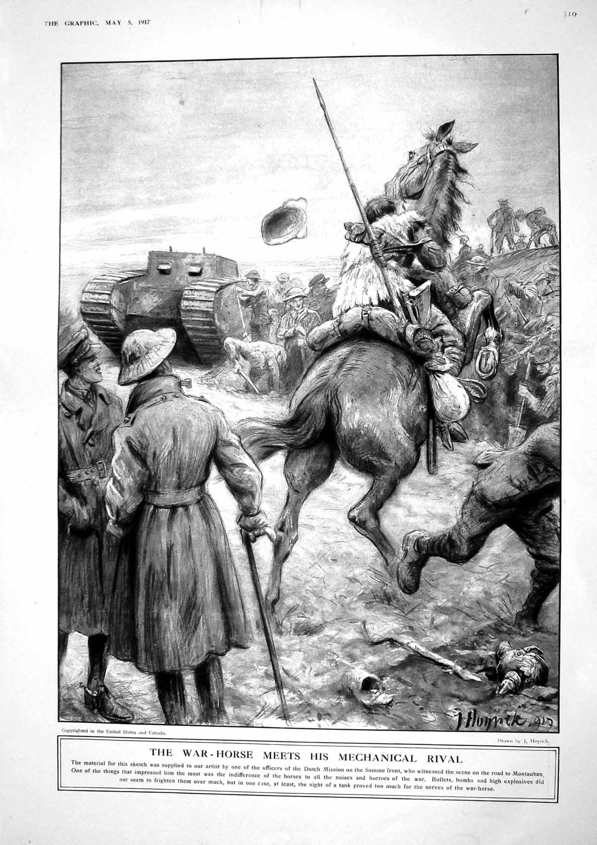 Original Old Vintage Print 1917 War Horse Tank Somme Jeanne D'Arc Rheims Louvre