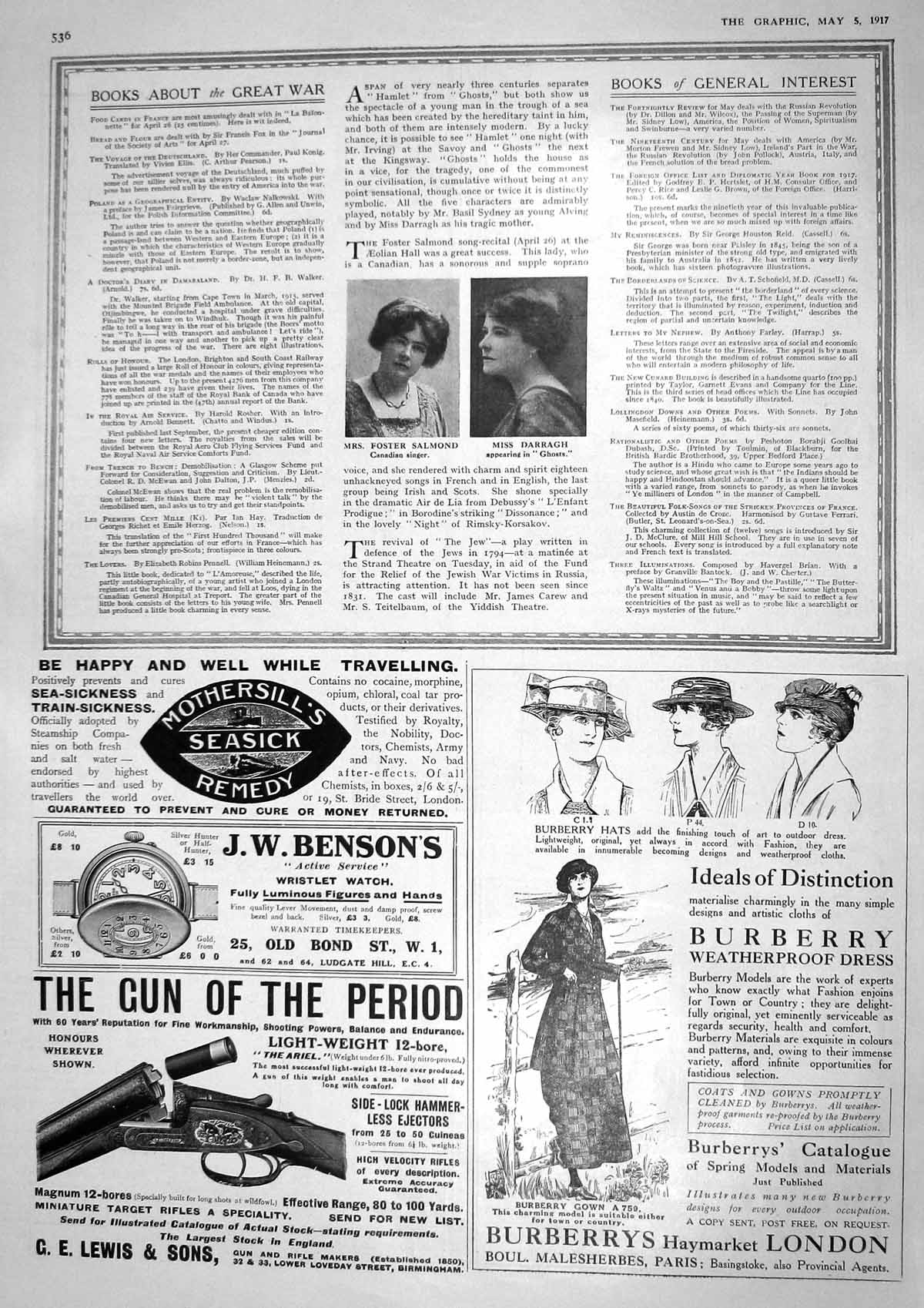 Original Old Vintage Print 1917 Foster Salmond Darragh Burberry Lewis Bensons