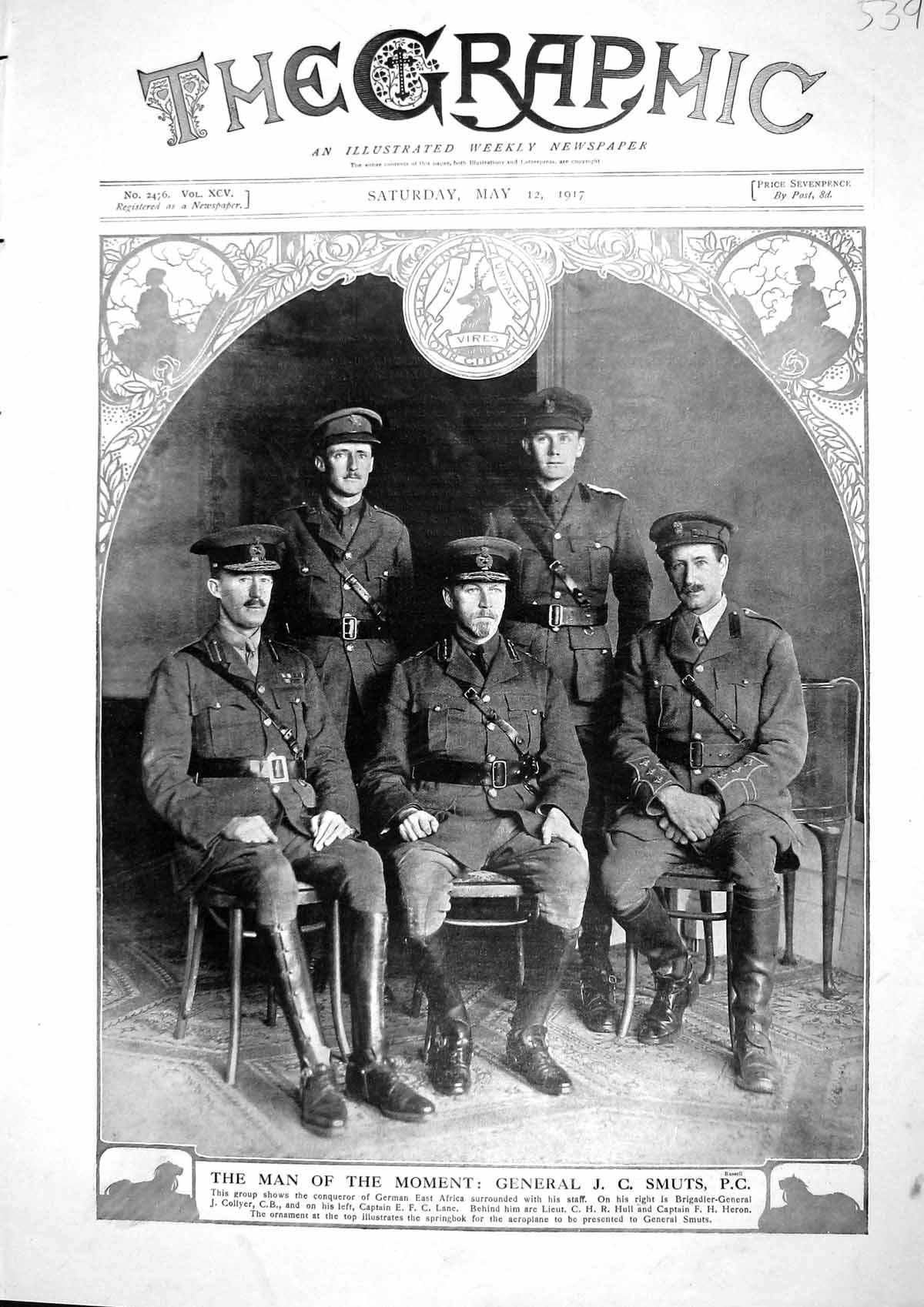 Old Vintage Print 1917 General Smuts Collyer Lane Hull Heron War Museum 20th