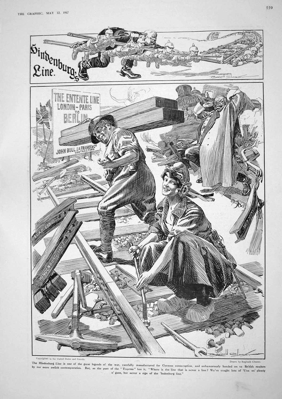 Original Old Vintage Print 1917 Hindenburg Railway Line London Paris Berlin War