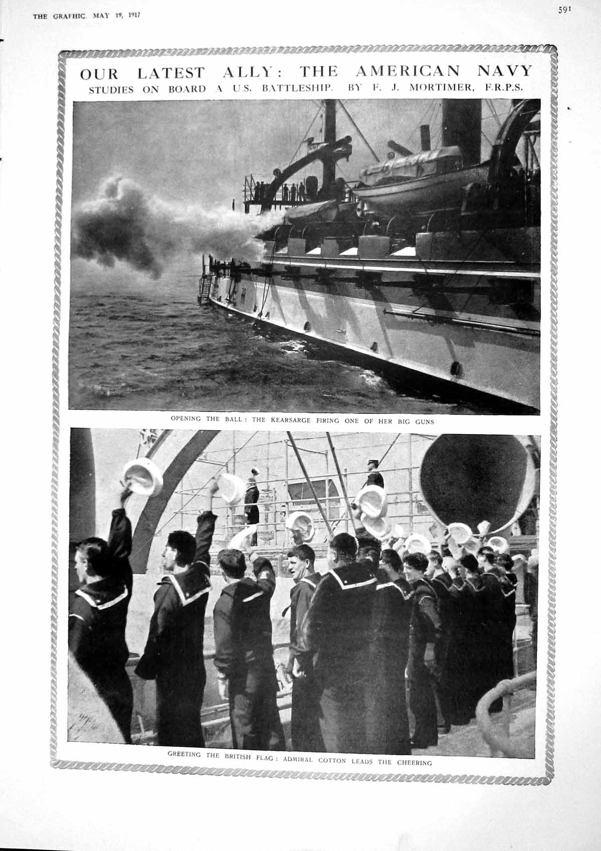 Old Vintage Print 1917 Kearsarge War Ship Admiral Cotton Frederico Jena 20th