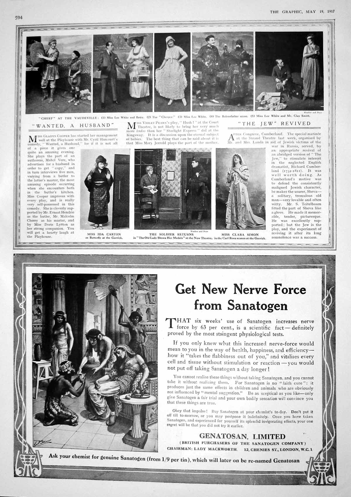 Original Old Vintage Print 1917 Theatre Carton Simon White Betty Clay Smith