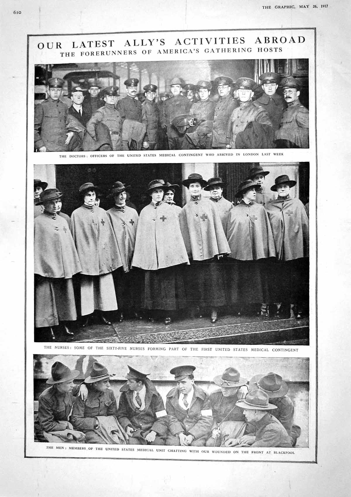 Original Old Vintage Print 1917 War Doctors Nurses America Maleche Tank Glasgow