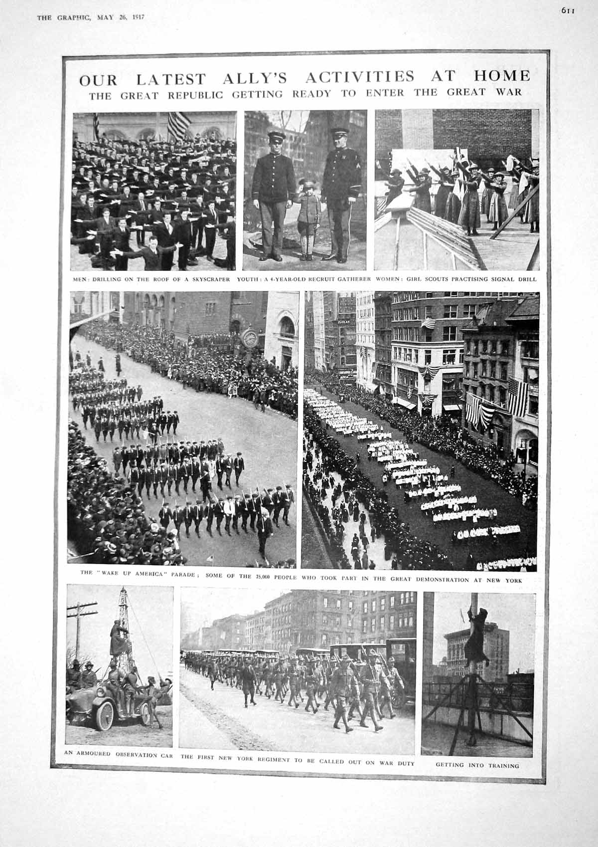 Original Old Vintage Print 1917 War Siers New York Girl Scouts Tabora 20th